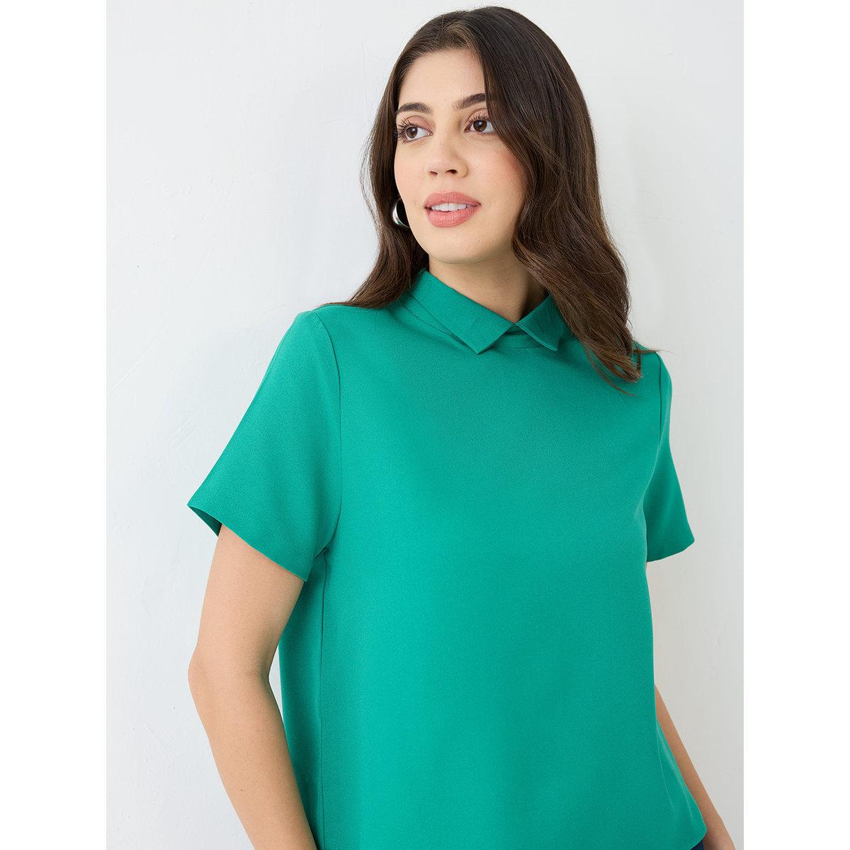Globus X Styli Green Back Button Workwear Shirt-women-clothing-shirtsandblouses-shirts-image-5