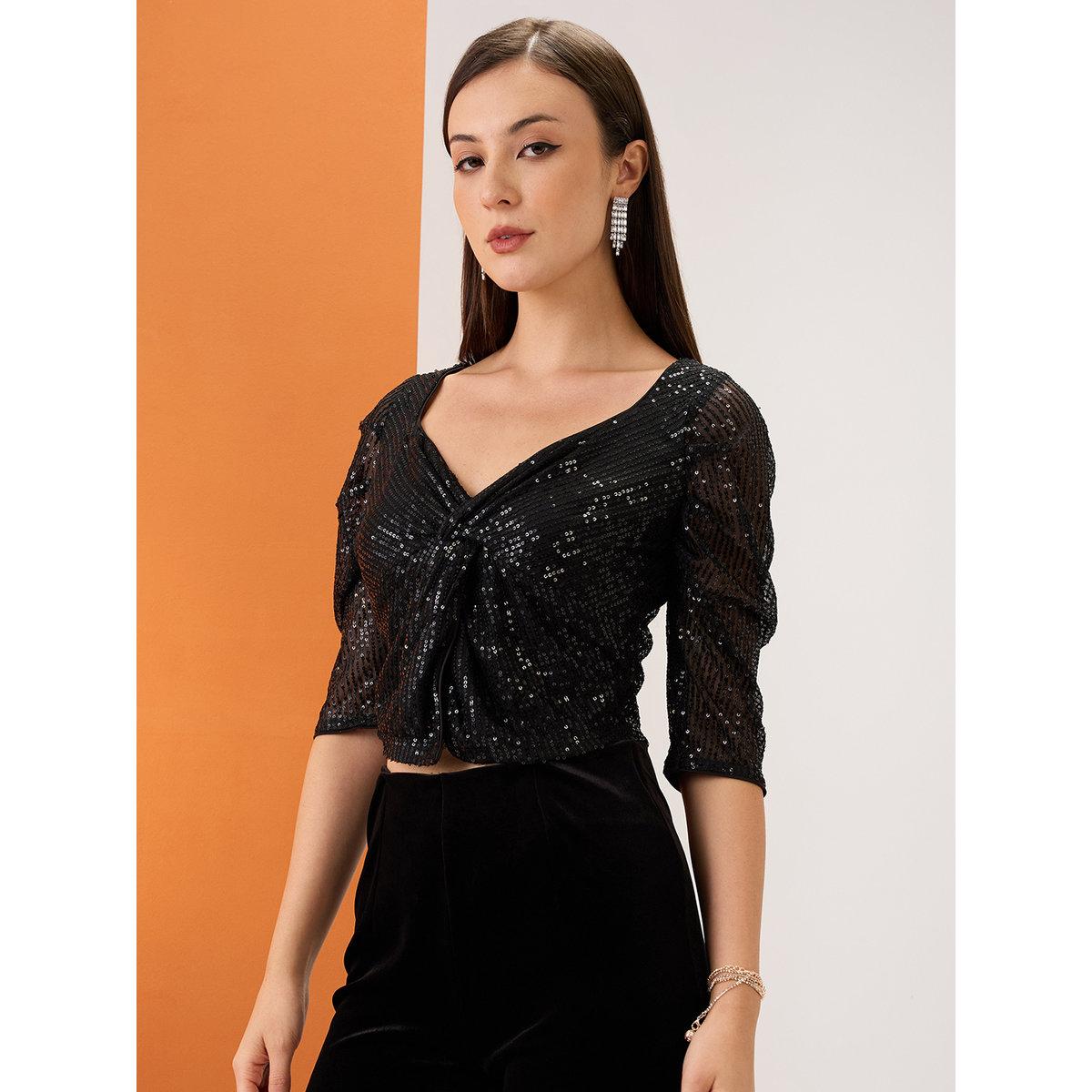 بلوزة قصيرة بتفاصيل مُنمقة-women-clothing-tshirts-image-2