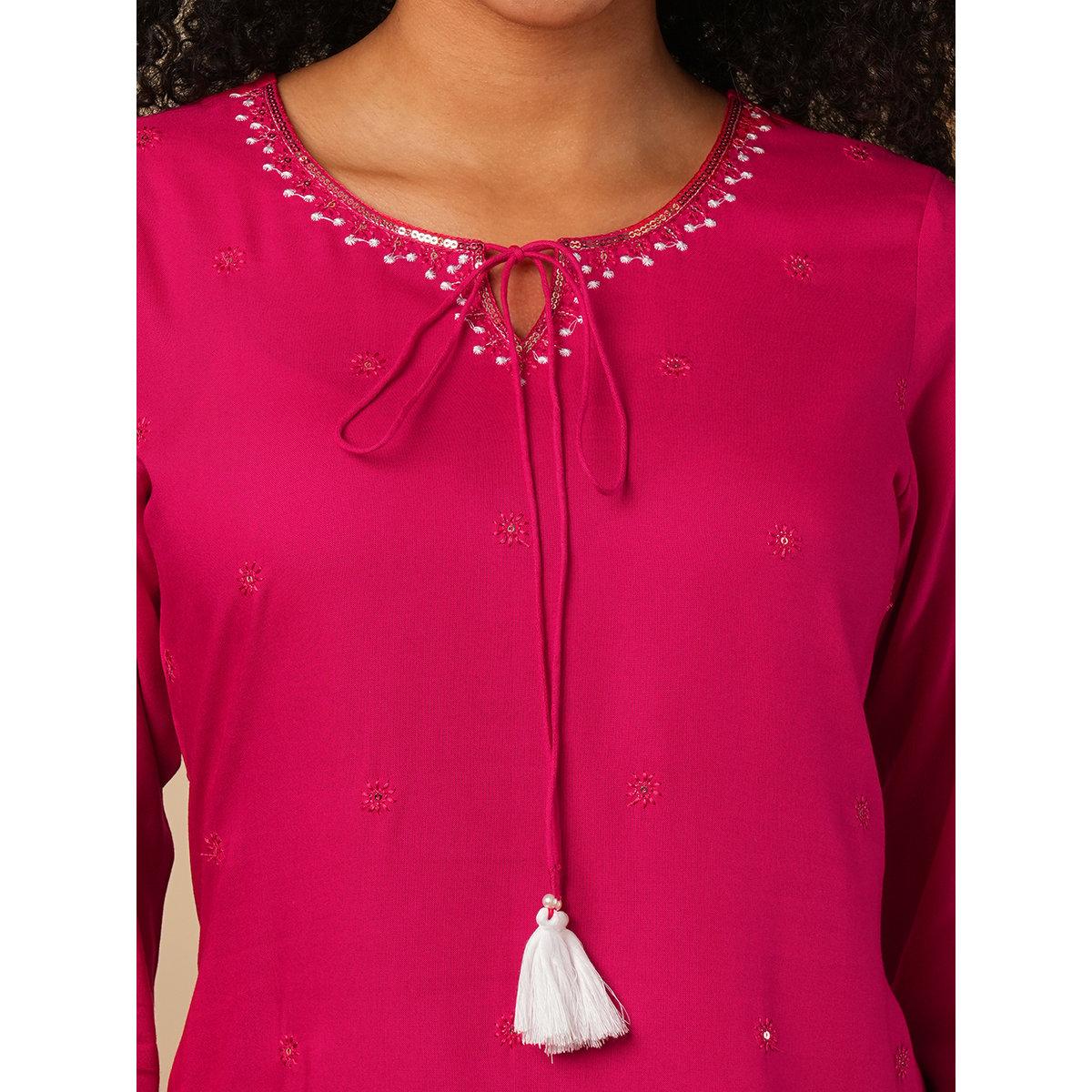 Globus X Styli Pink Embellished Tie -Up Workwear Tunic-women-clothing-shirtsandblouses-blouses-image-4