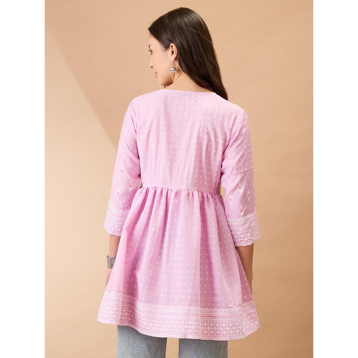 Globus X Styli Pink Ethnic Print Sequined Detail Tunic-women-clothing-shirtsandblouses-blouses-image-3