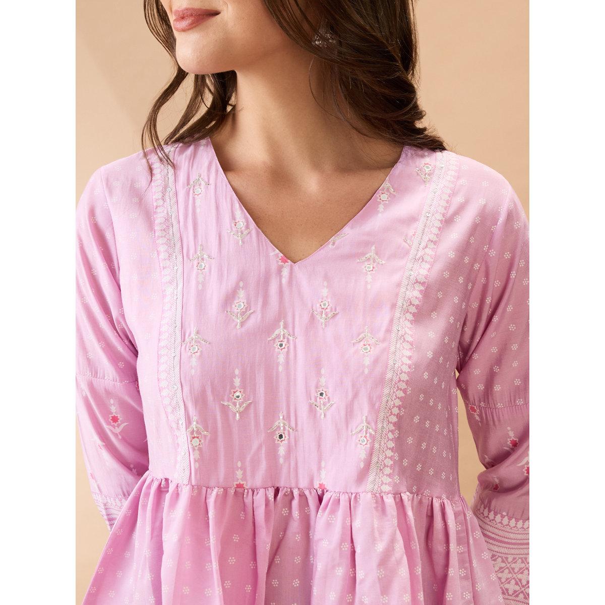 Globus X Styli Pink Ethnic Print Sequined Detail Tunic-women-clothing-shirtsandblouses-blouses-image-4