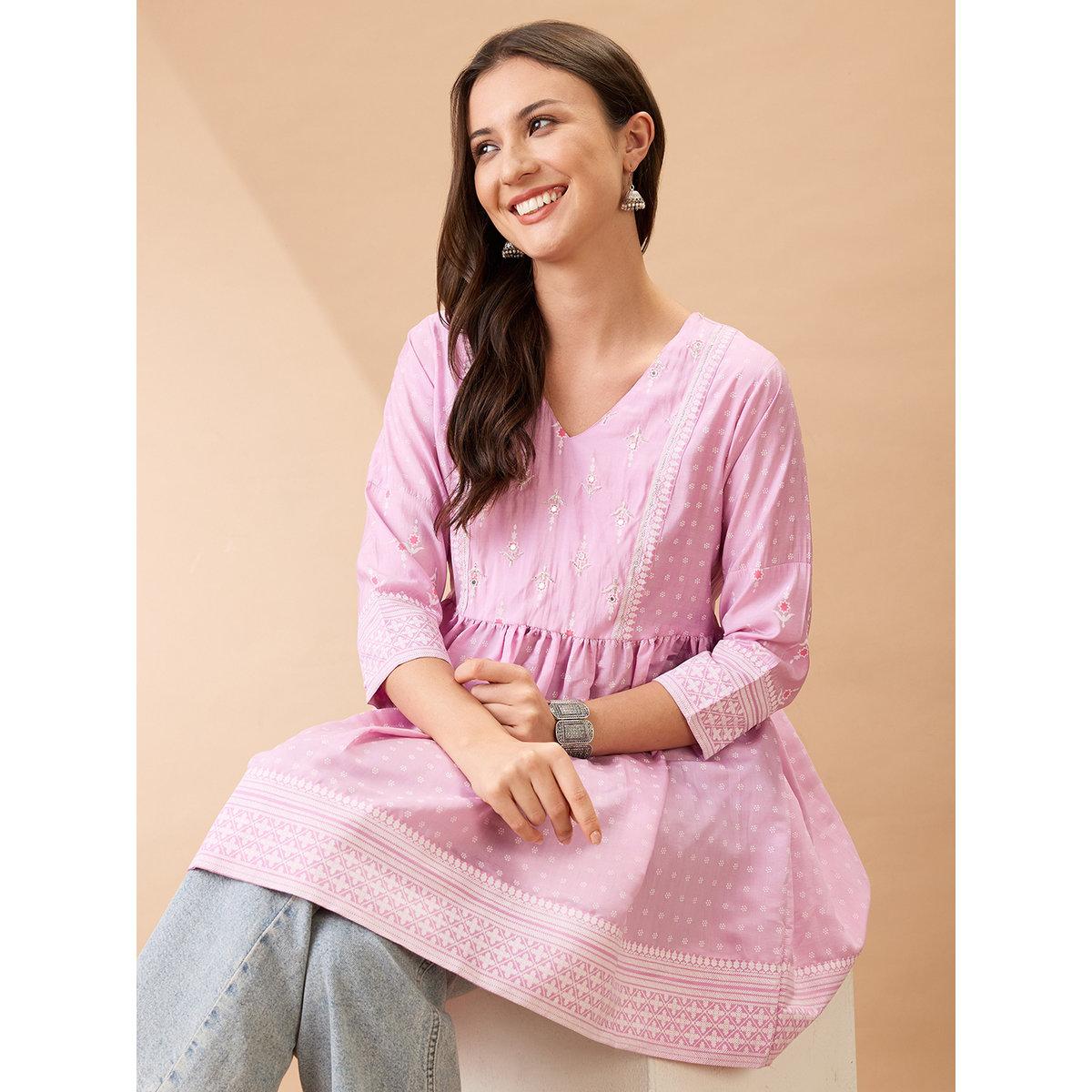 Globus X Styli Pink Ethnic Print Sequined Detail Tunic-women-clothing-shirtsandblouses-blouses-image-5