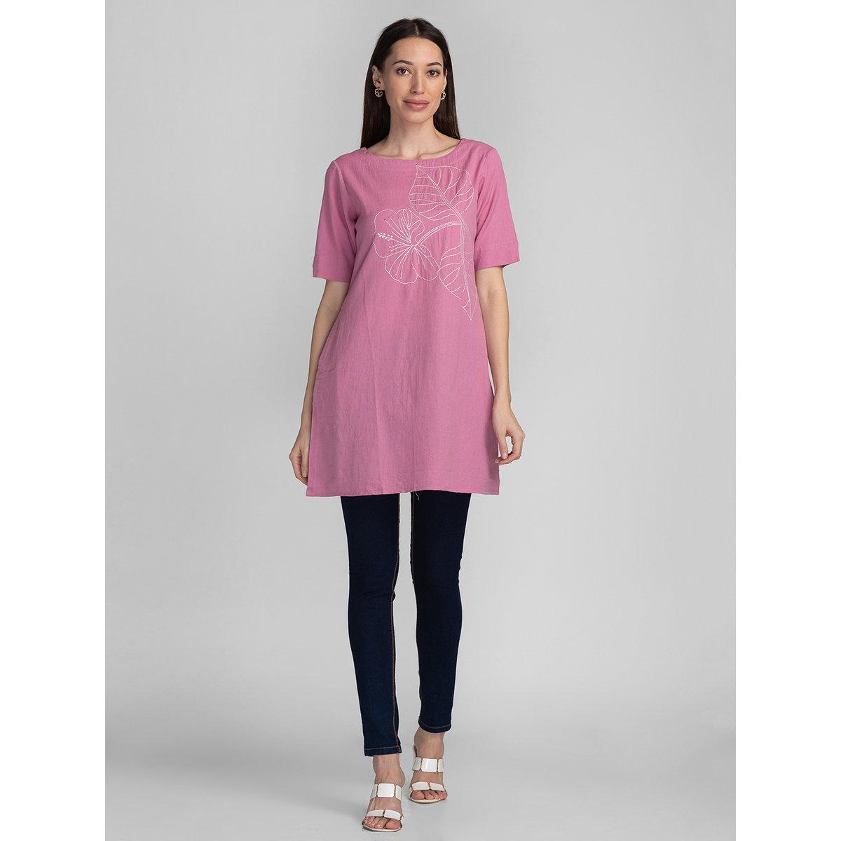 Globus X Styli Pink Embroidery Detail Longline Tunic-women-clothing-shirtsandblouses-blouses-image-2