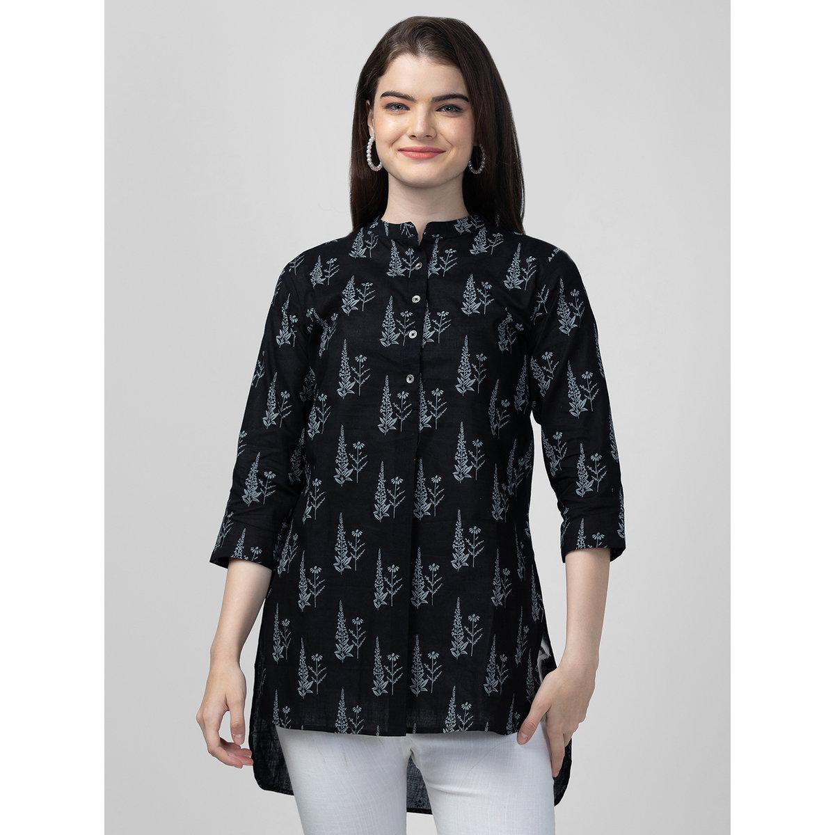 Globus X Styli Black Mandarin Collar Printed Tunic-women-clothing-shirtsandblouses-blouses-image-1