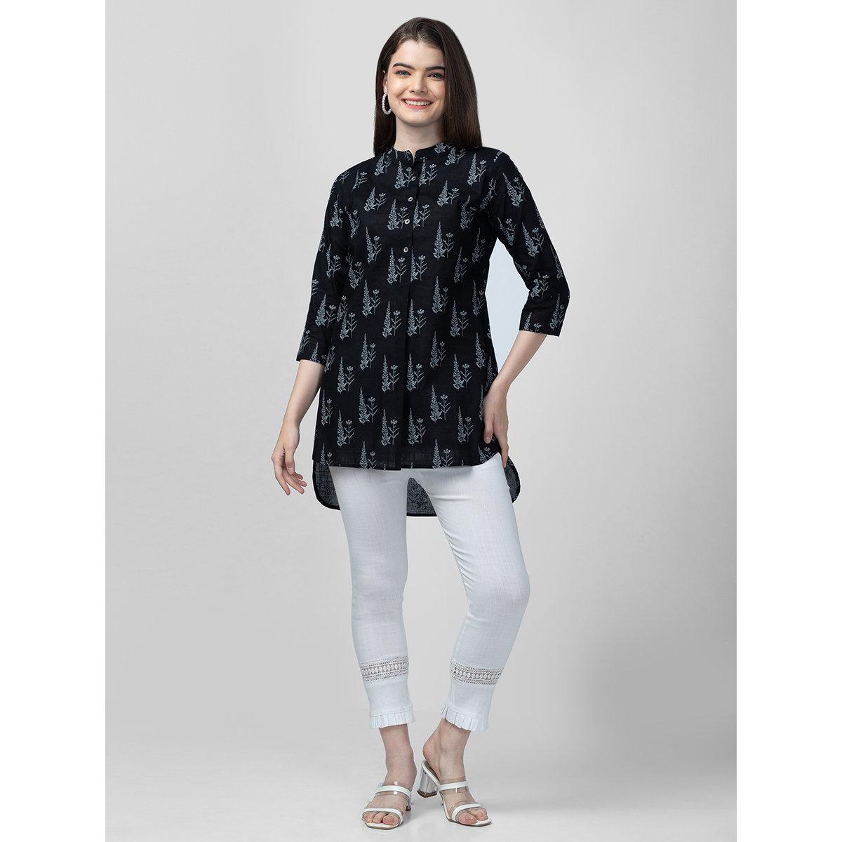 Globus X Styli Black Mandarin Collar Printed Tunic-women-clothing-shirtsandblouses-blouses-image-2