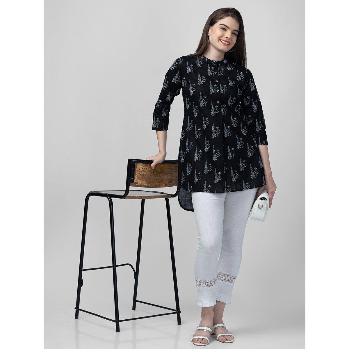 Globus X Styli Black Mandarin Collar Printed Tunic-women-clothing-shirtsandblouses-blouses-image-6