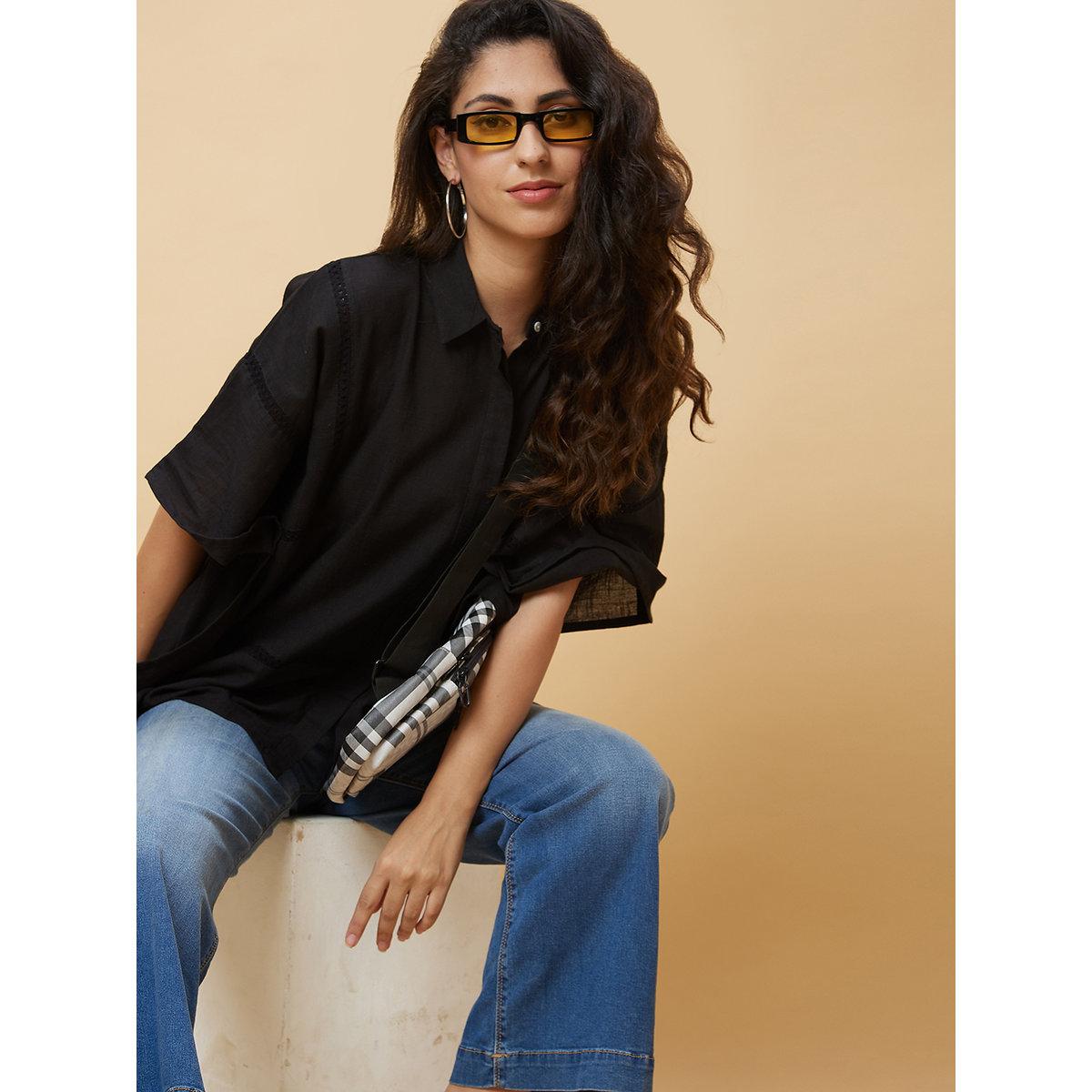 Globus X Styli Black Asymmetric Hem Kaftan Tunic-women-clothing-shirtsandblouses-blouses-image-1