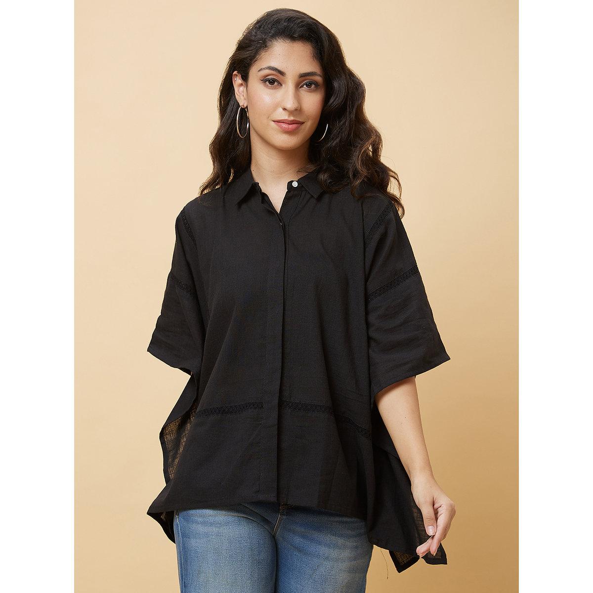 Globus X Styli Black Asymmetric Hem Kaftan Tunic-women-clothing-shirtsandblouses-blouses-image-2