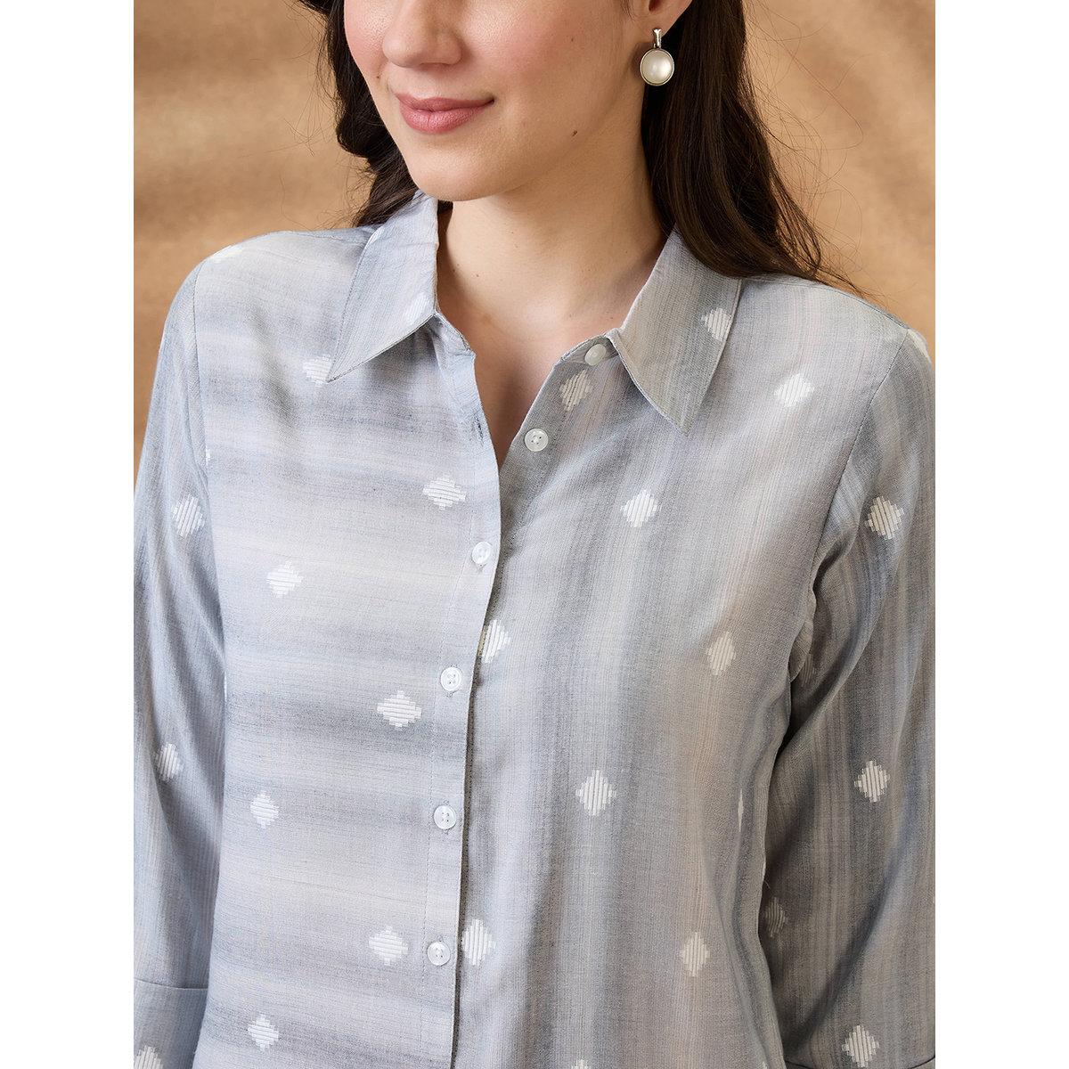 Globus X Styli Grey Roll-Up Sleeves Workwear Shirt Style Tunic-women-clothing-shirtsandblouses-shirts-image-4