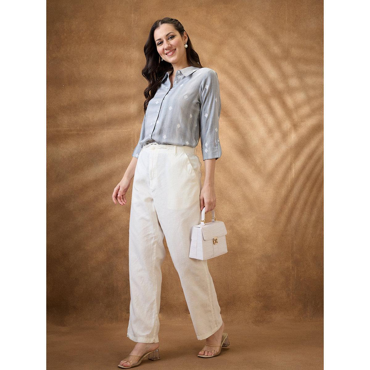 Globus X Styli Grey Roll-Up Sleeves Workwear Shirt Style Tunic-women-clothing-shirtsandblouses-shirts-image-5