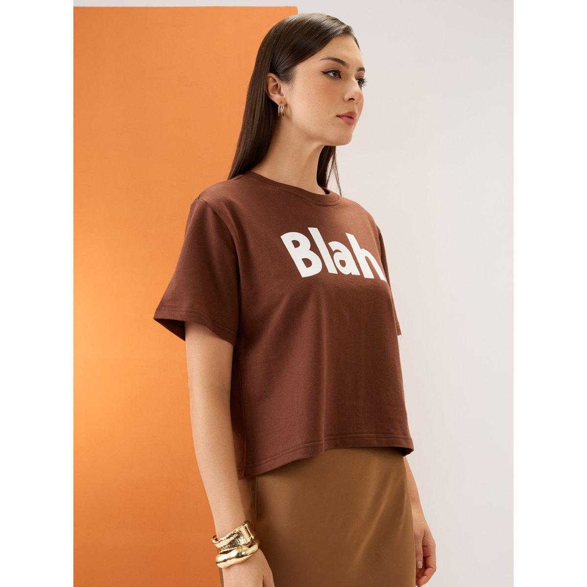 تيشير بقصة بوكسي وطبعة كتابة-women-clothing-tshirts-image-2