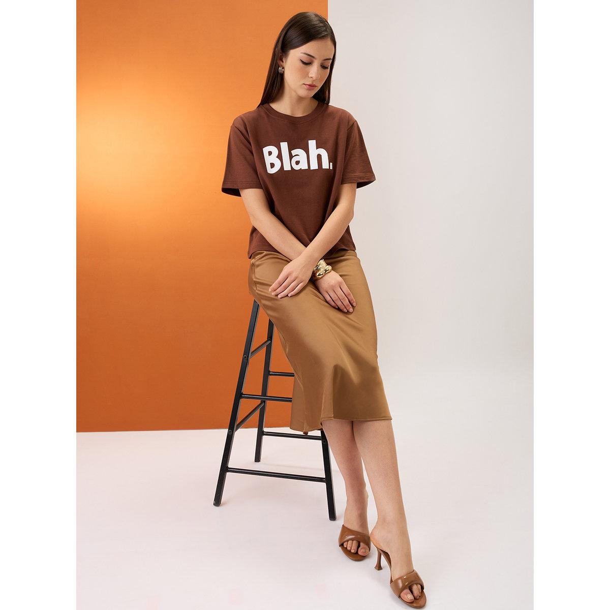Globus X Styli Brown Slogan Print Boxy Crop T-Shirt-women-clothing-tshirts-image-5