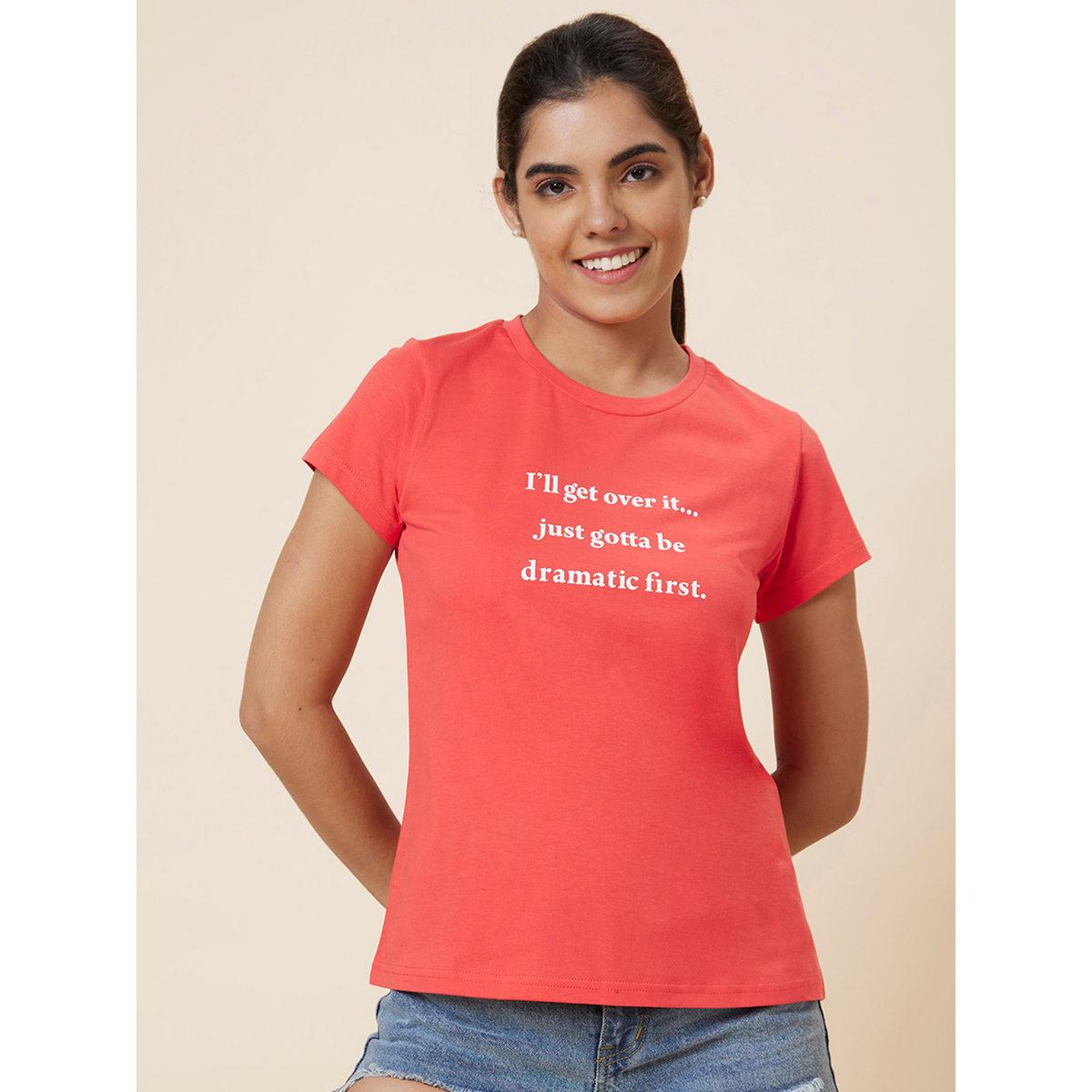 Globus X Styli Orange Slogan Print Regular Fit T-Shirt-women-clothing-tshirts-image-2