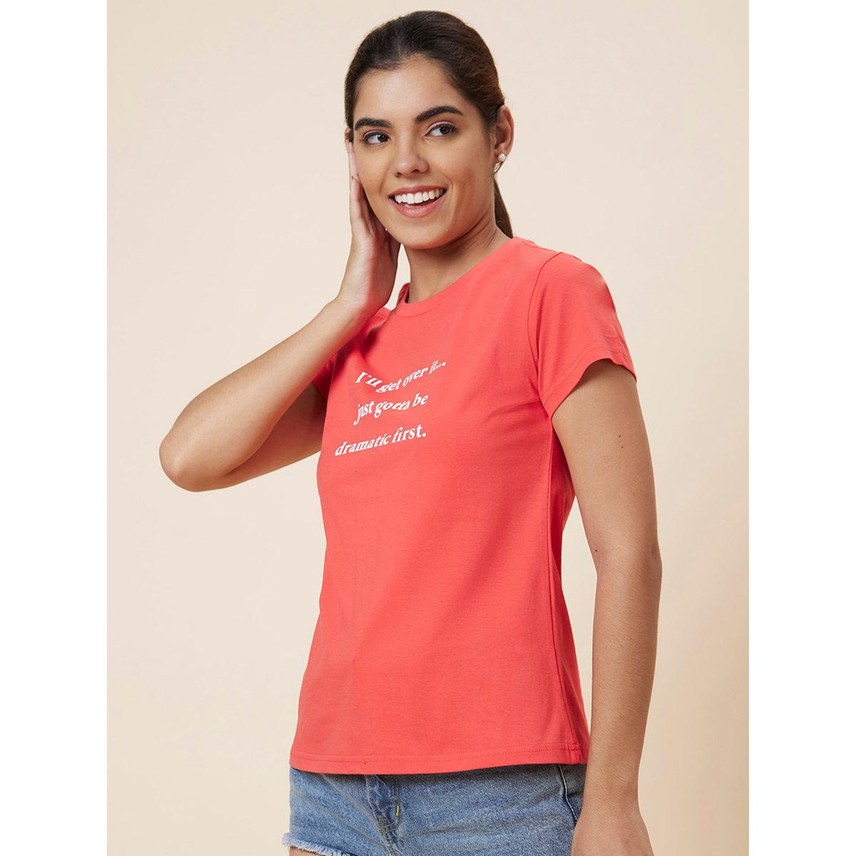 Globus X Styli Orange Slogan Print Regular Fit T-Shirt-women-clothing-tshirts-image-4