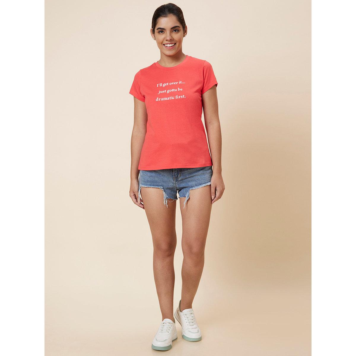 Globus X Styli Orange Slogan Print Regular Fit T-Shirt-women-clothing-tshirts-image-6