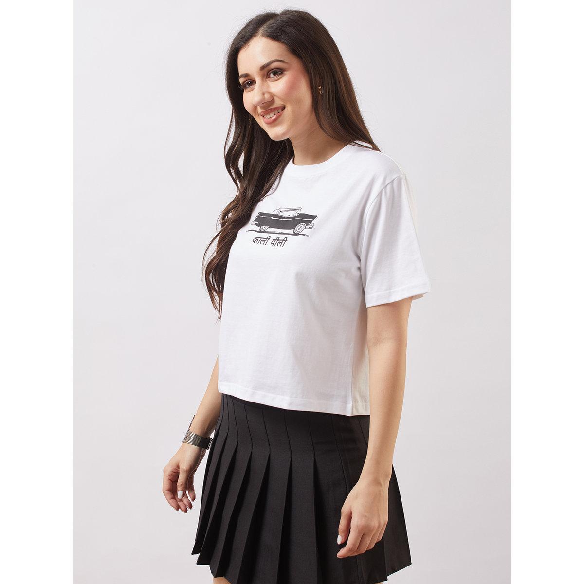 Globus X Styli White Car Graphic Print Boxy Crop T-Shirt-women-clothing-tshirts-image-2