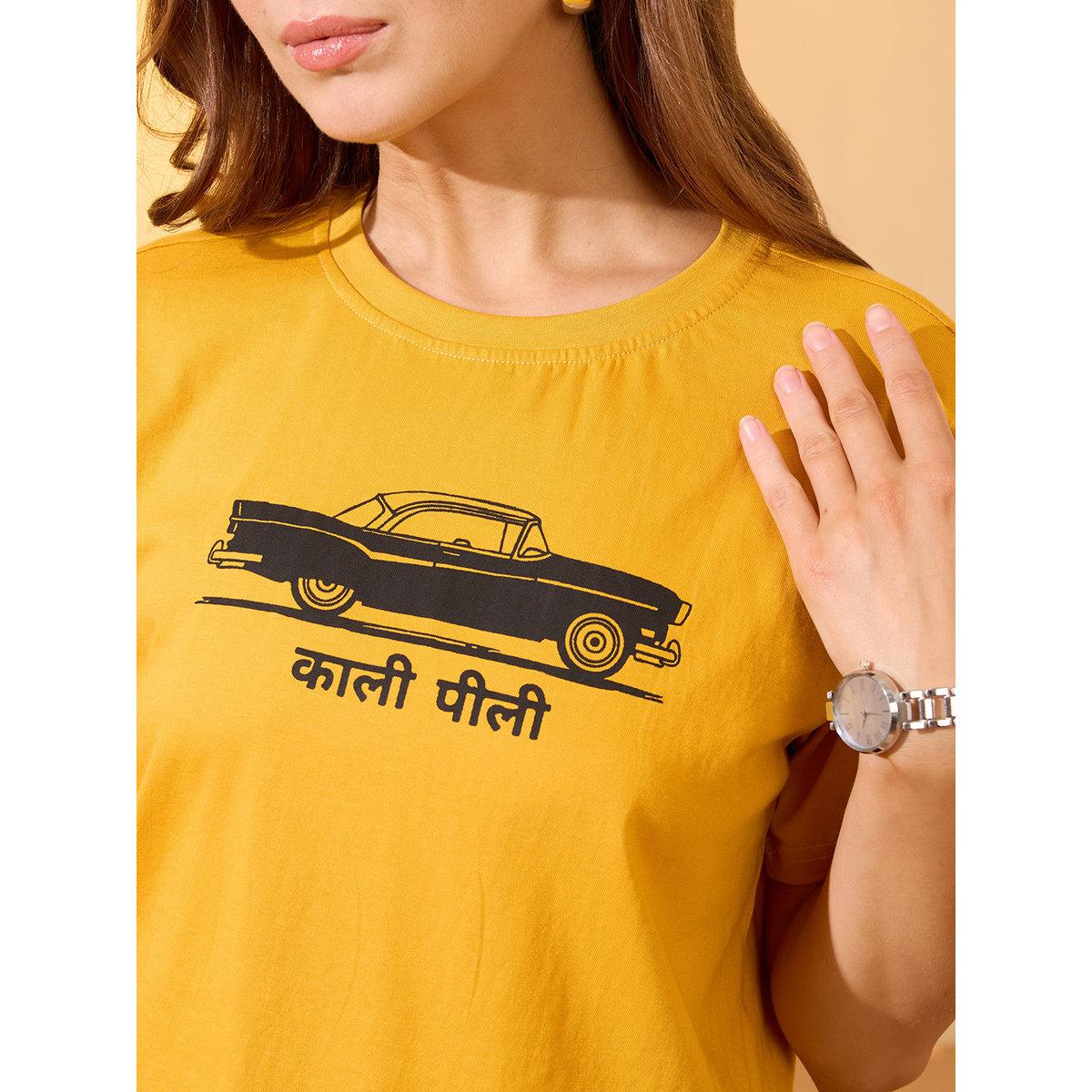 Globus X Styli Yellow Car Graphic Print Boxy Crop T-Shirt-women-clothing-tshirts-image-4