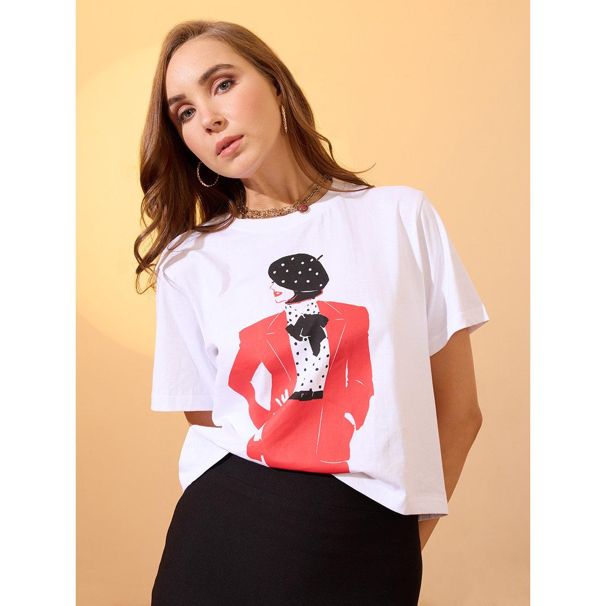 تيشيرت بقصة بوكسي وطبعة جرافيك-women-clothing-tshirts-image-1