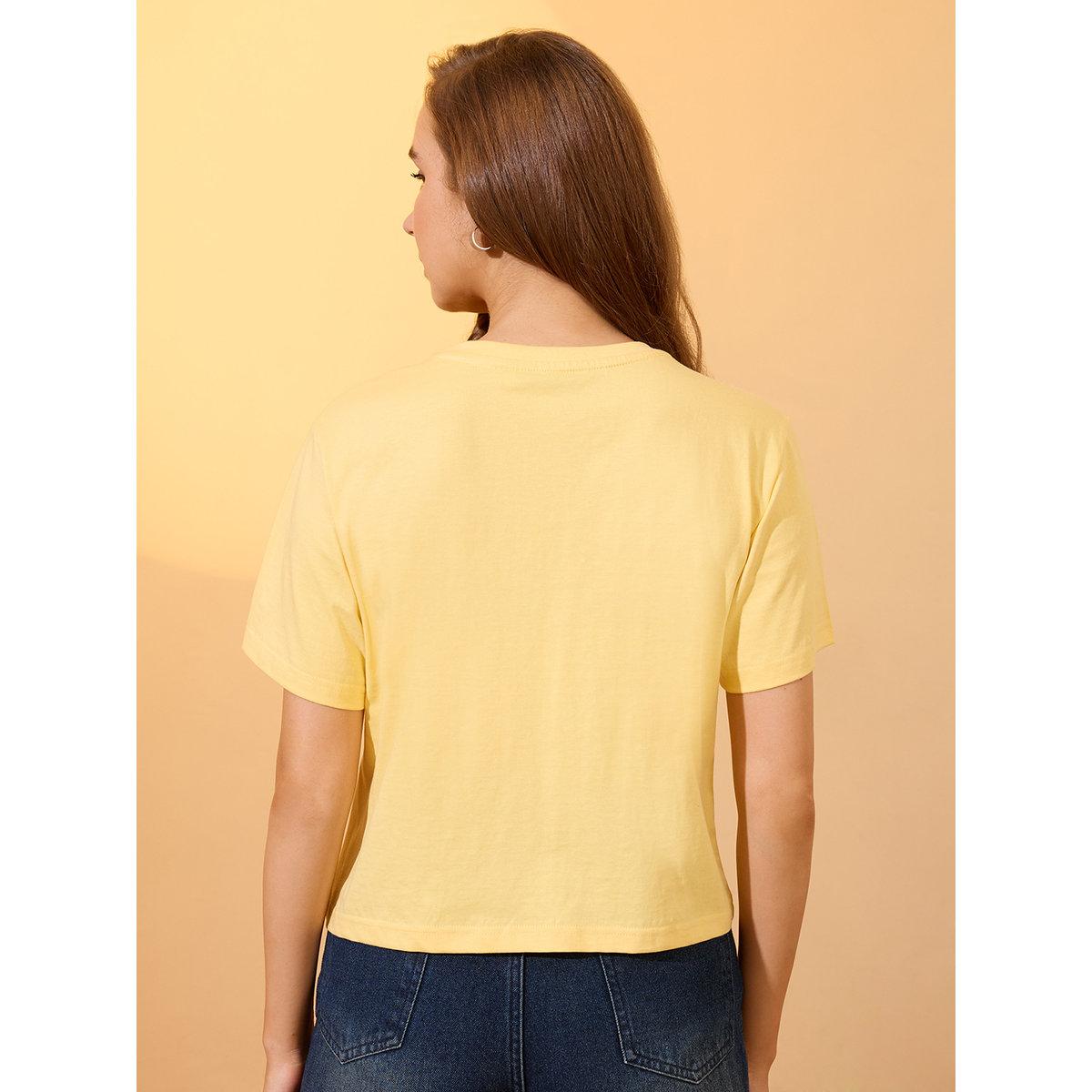 Globus X Styli Yellow Lady Graphic Print Boxy Crop T-Shirt-women-clothing-tshirts-image-3