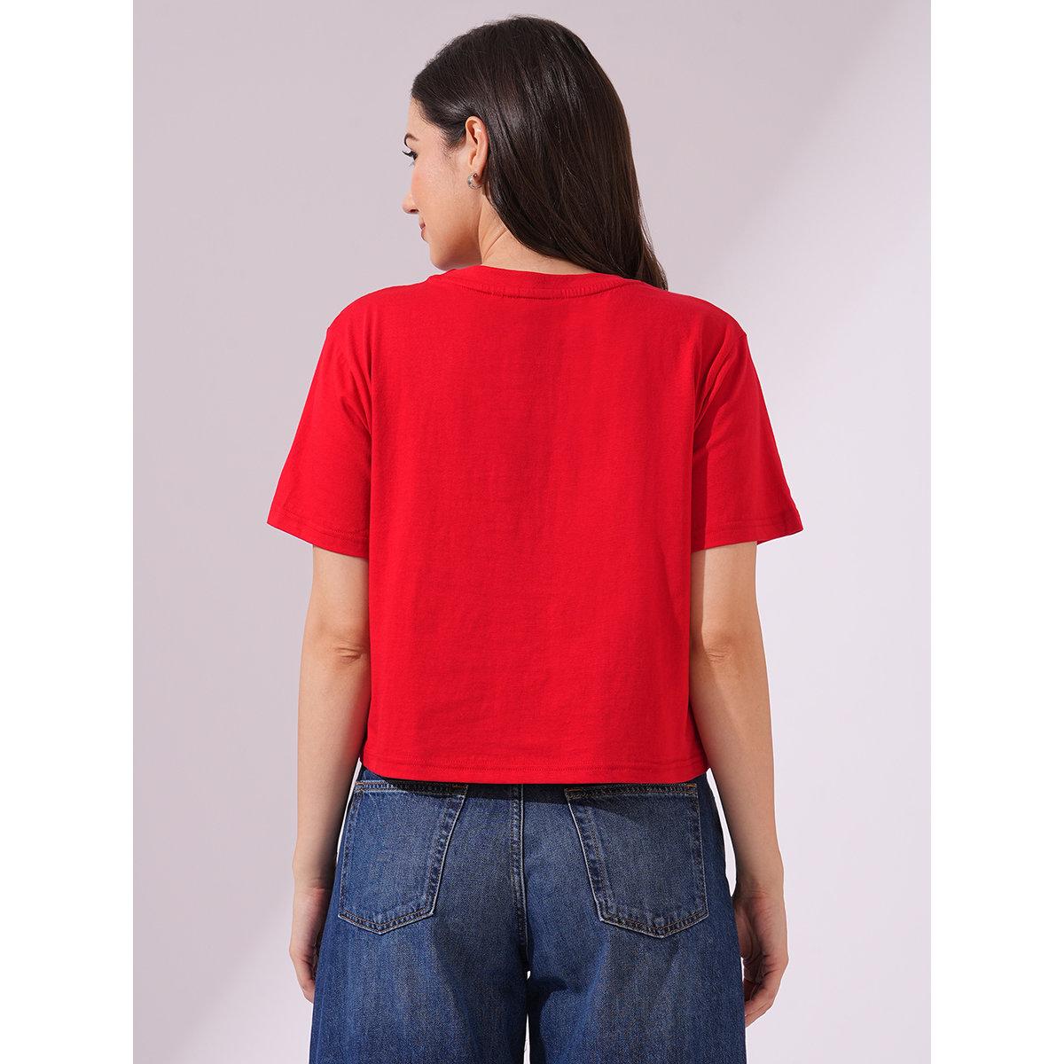 Globus X Styli Red Bear Embroidered Boxy Crop T-Shirt-women-clothing-tshirts-image-3