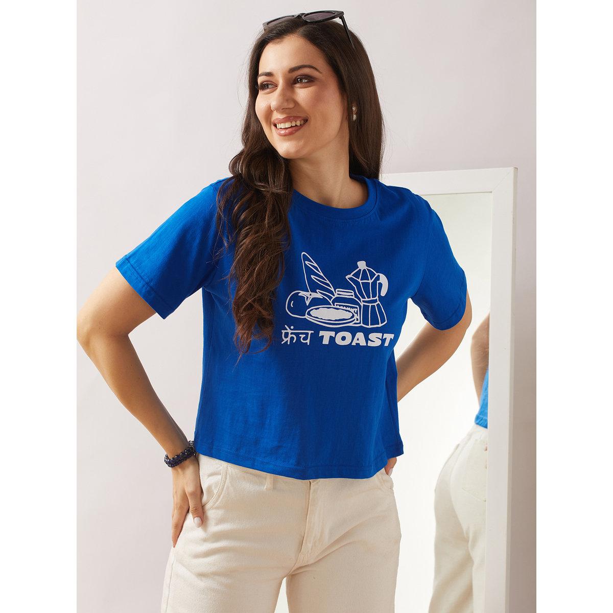 Globus X Styli Blue Graphic Print Boxy Crop T-Shirt-women-clothing-tshirts-image-1