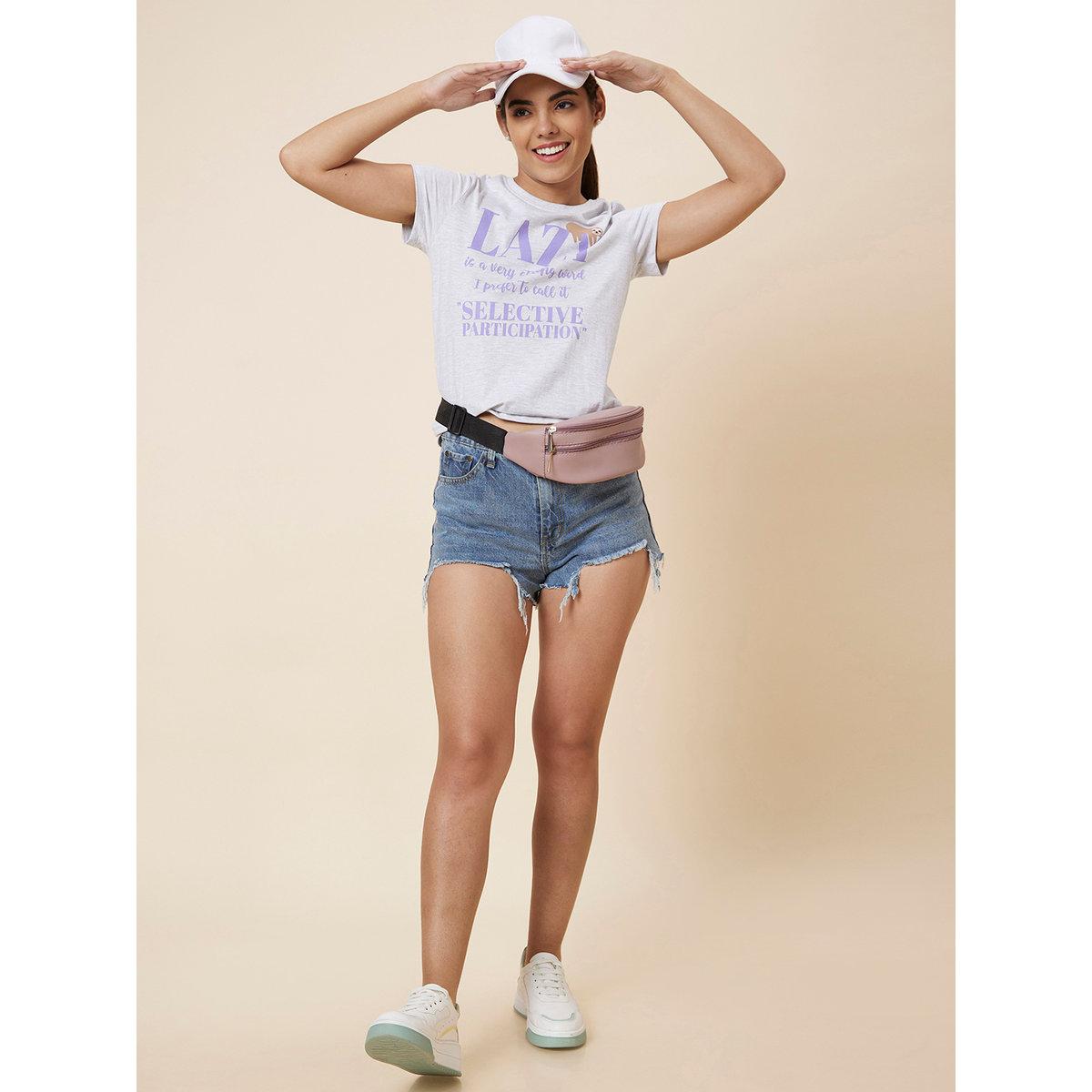 Globus X Styli Grey Regular Fit Printed Cotton T-Shirt-women-clothing-tshirts-image-1