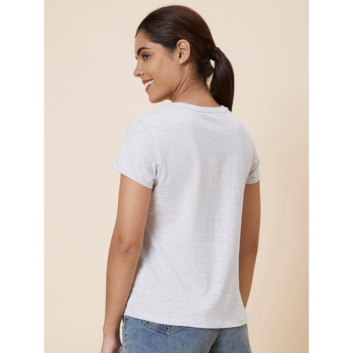 Globus X Styli Grey Regular Fit Printed Cotton T-Shirt-women-clothing-tshirts-image-3
