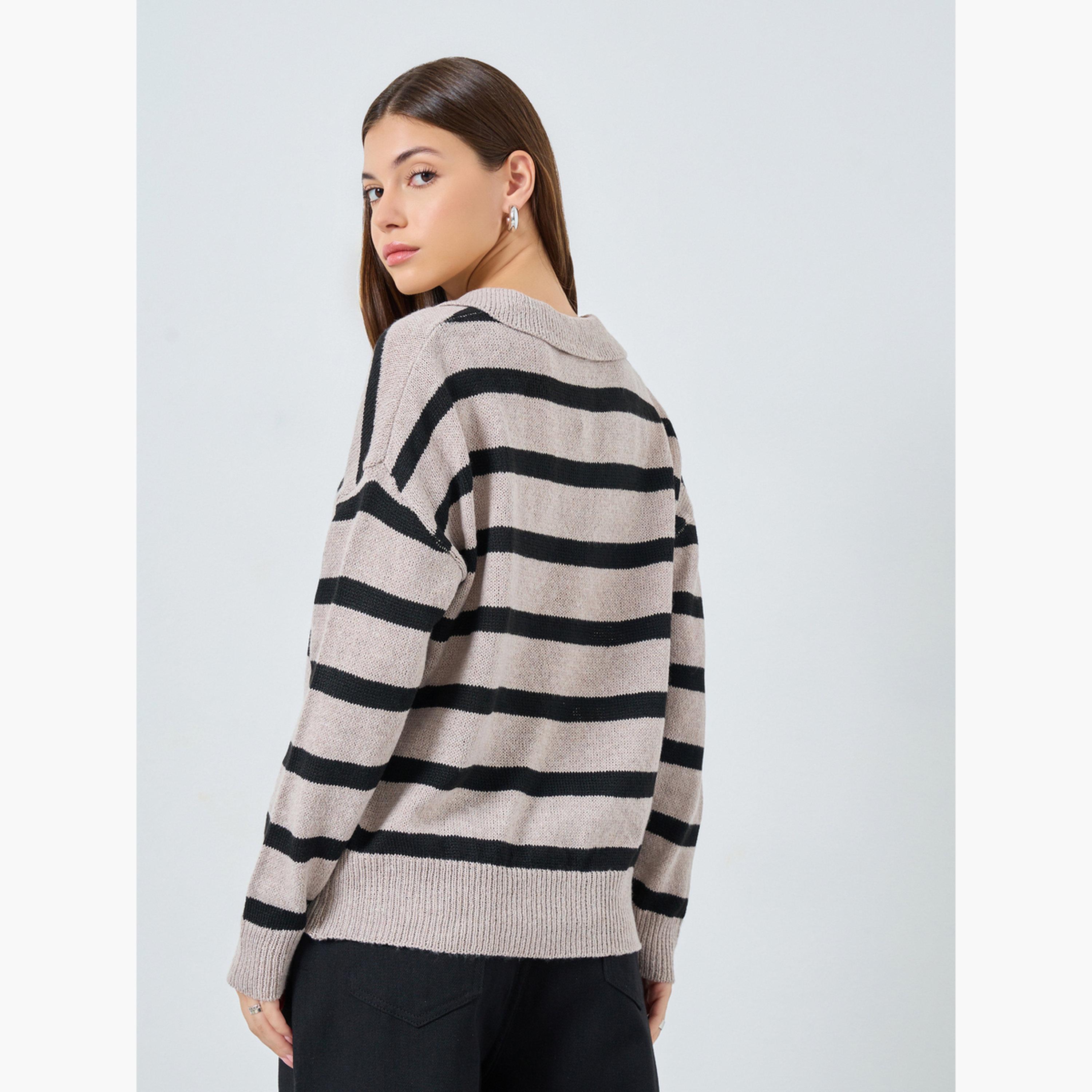 ستايلي - تي شيرت بولو مخطط باللون البيج للنساء-women-clothing-tshirts-image-4