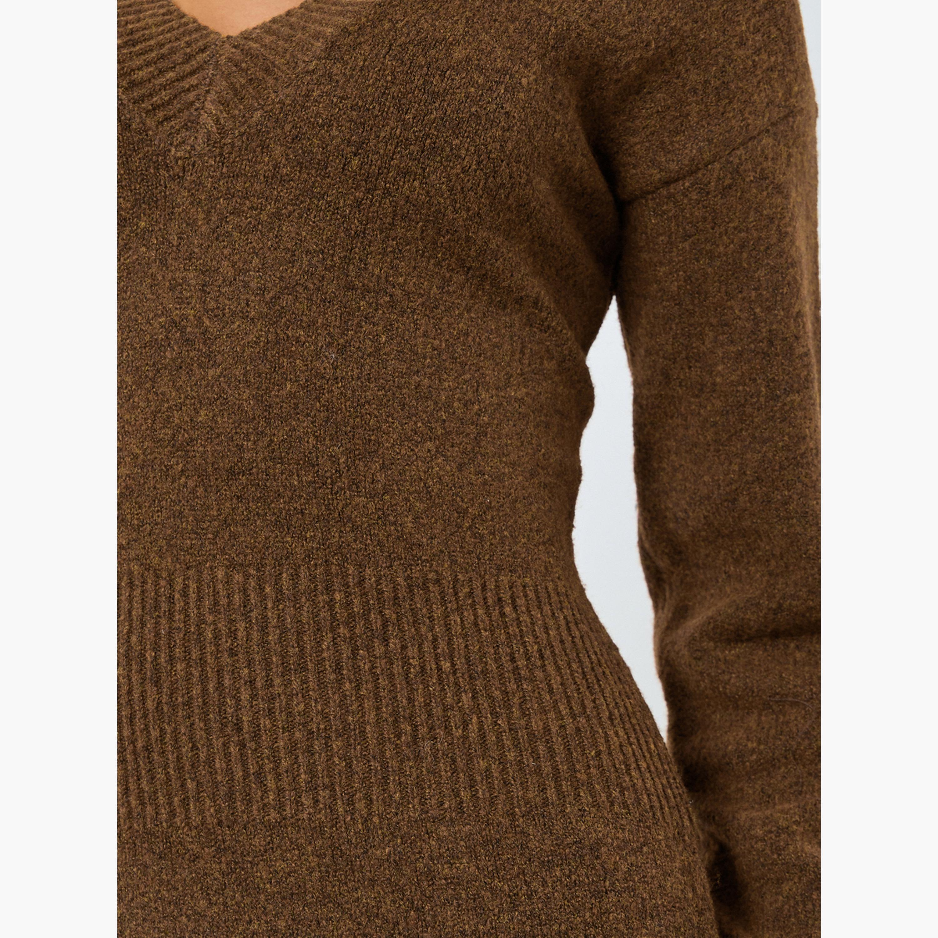 ستايلي - فستان ماكسي بني محبوك بأكمام طويلة للنساء-women-clothing-dresses-image-5