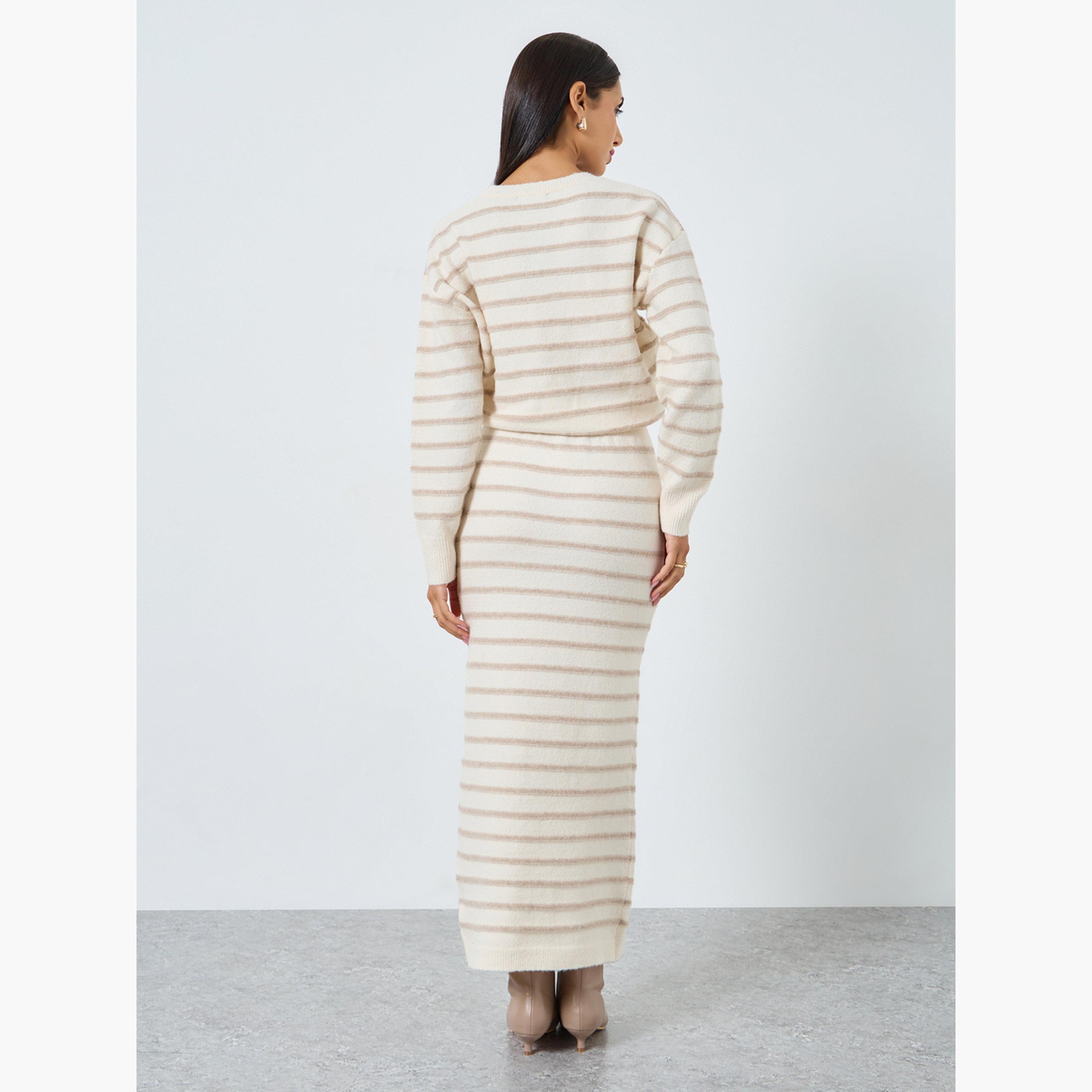 ستايلي - فستان ماكسي مخطط مضلع باللون البيج للنساء-women-clothing-dresses-image-3