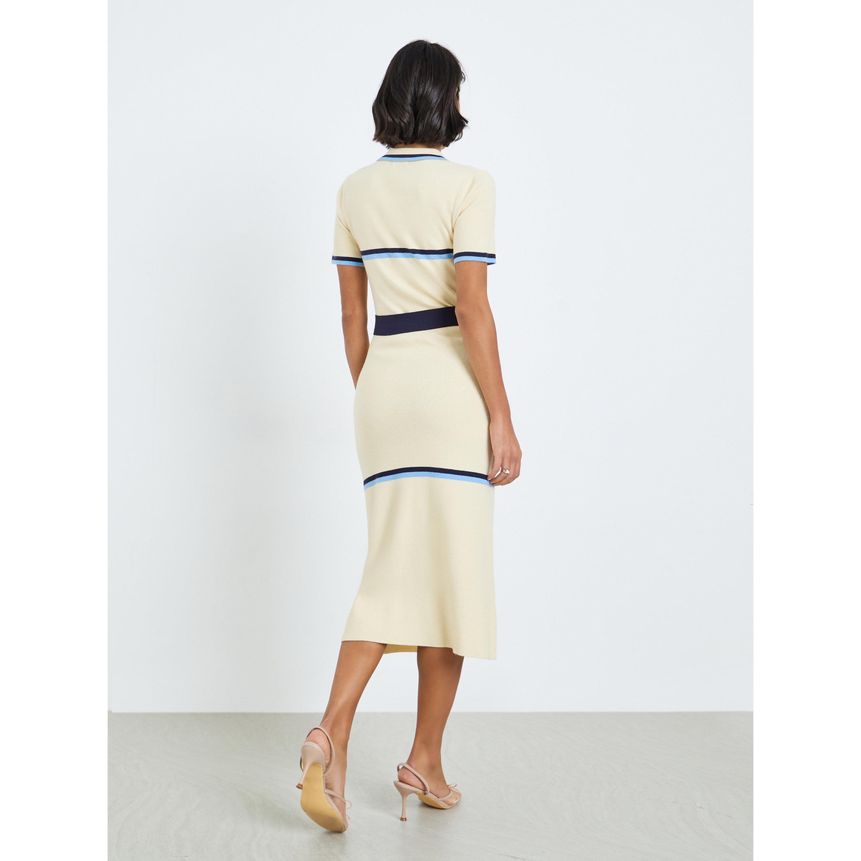 فستان ميدي نسائي محبوك بحواف متباينة-women-clothing-dresses-image-3