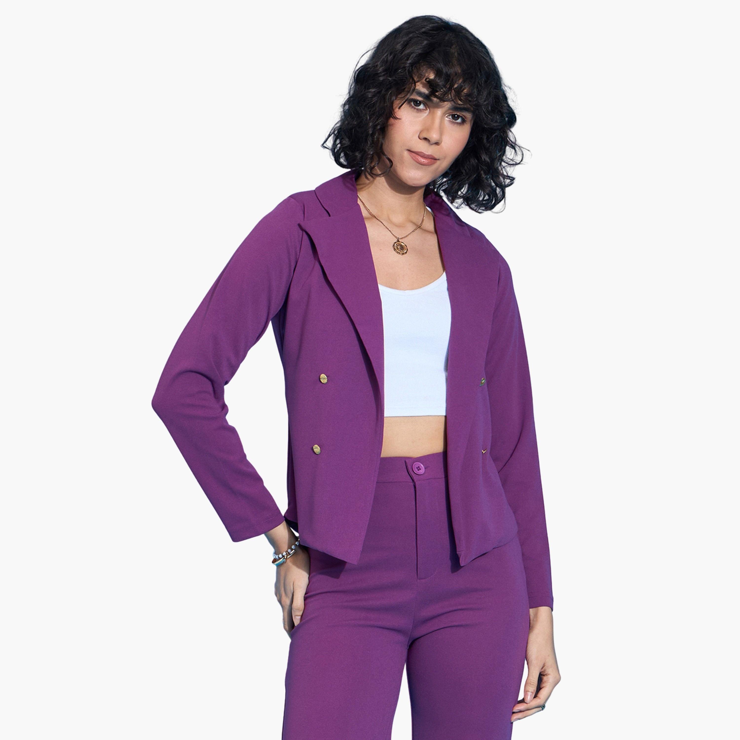 ساسافراس - بليزر نسائي أرجواني سادة بفتحة صدر واحدة-women-clothing-coatsandjackets-blazers-image-1