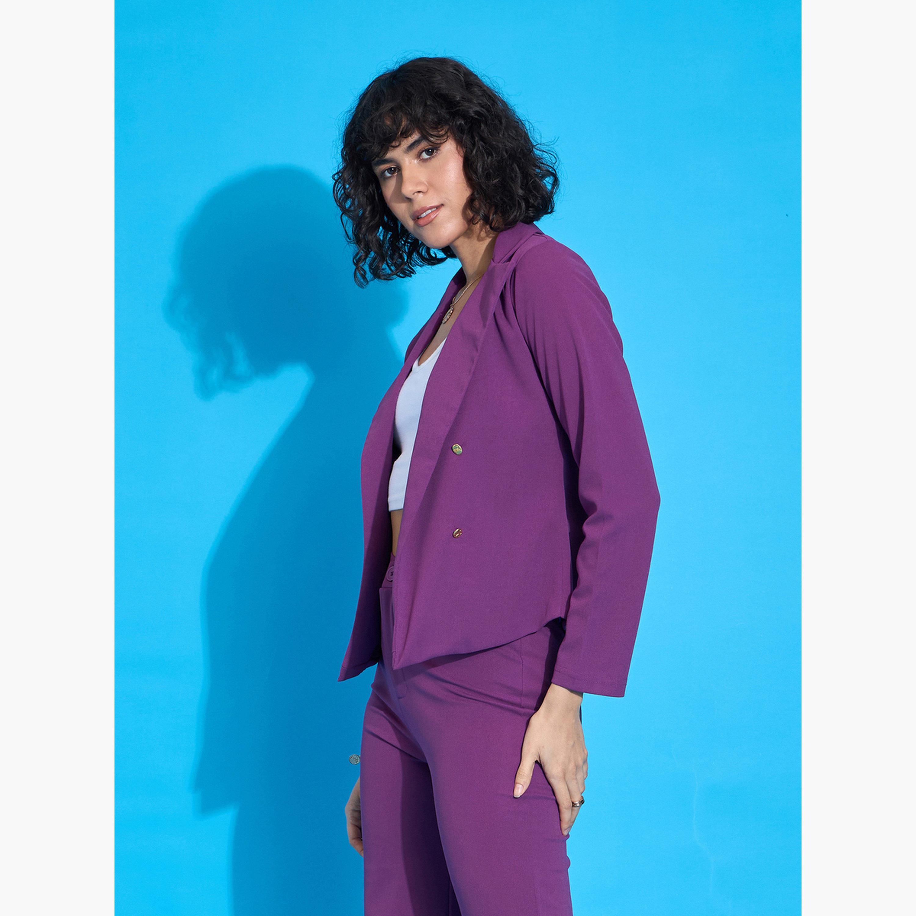 ساسافراس - بليزر نسائي أرجواني سادة بفتحة صدر واحدة-women-clothing-coatsandjackets-blazers-image-3