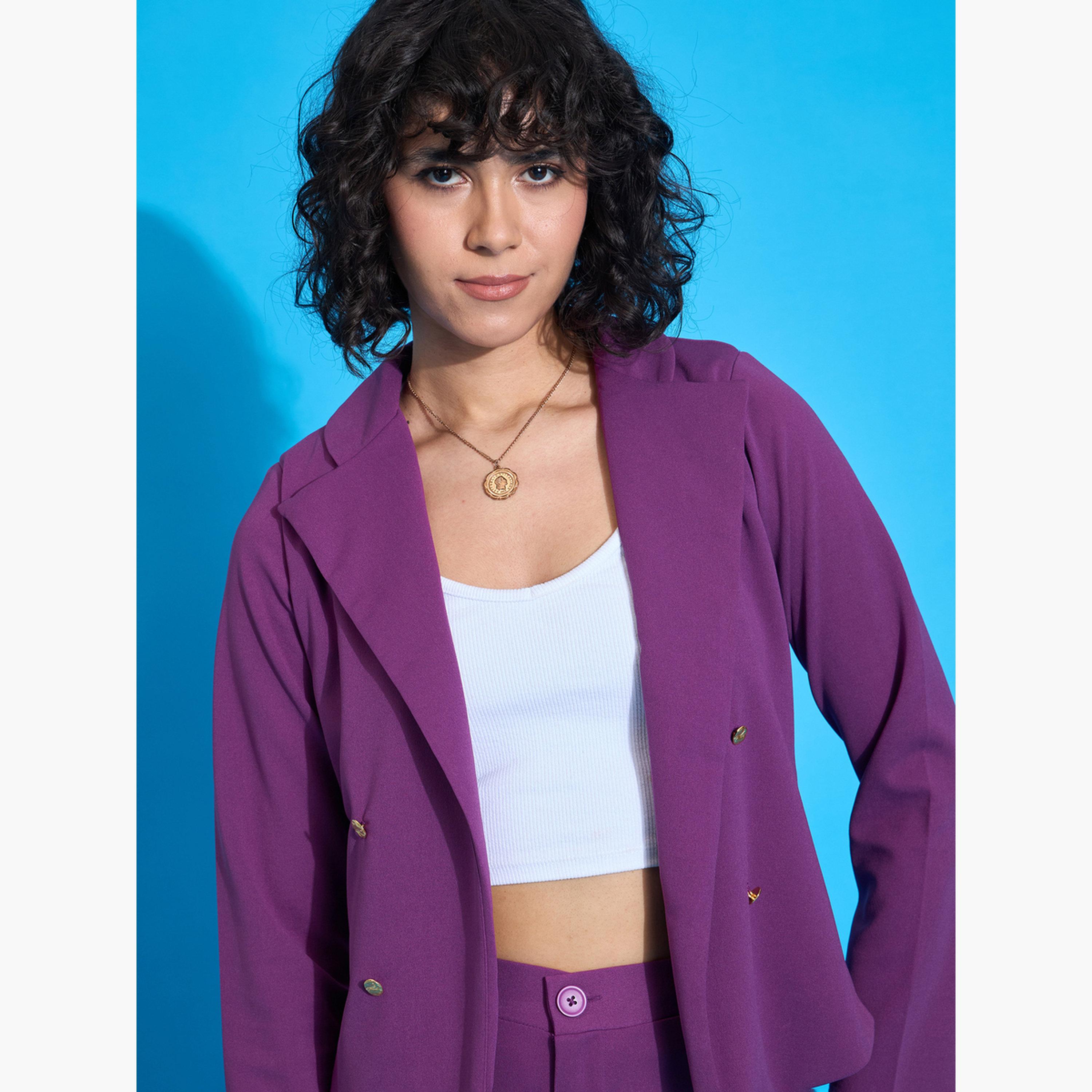 ساسافراس - بليزر نسائي أرجواني سادة بفتحة صدر واحدة-women-clothing-coatsandjackets-blazers-image-4