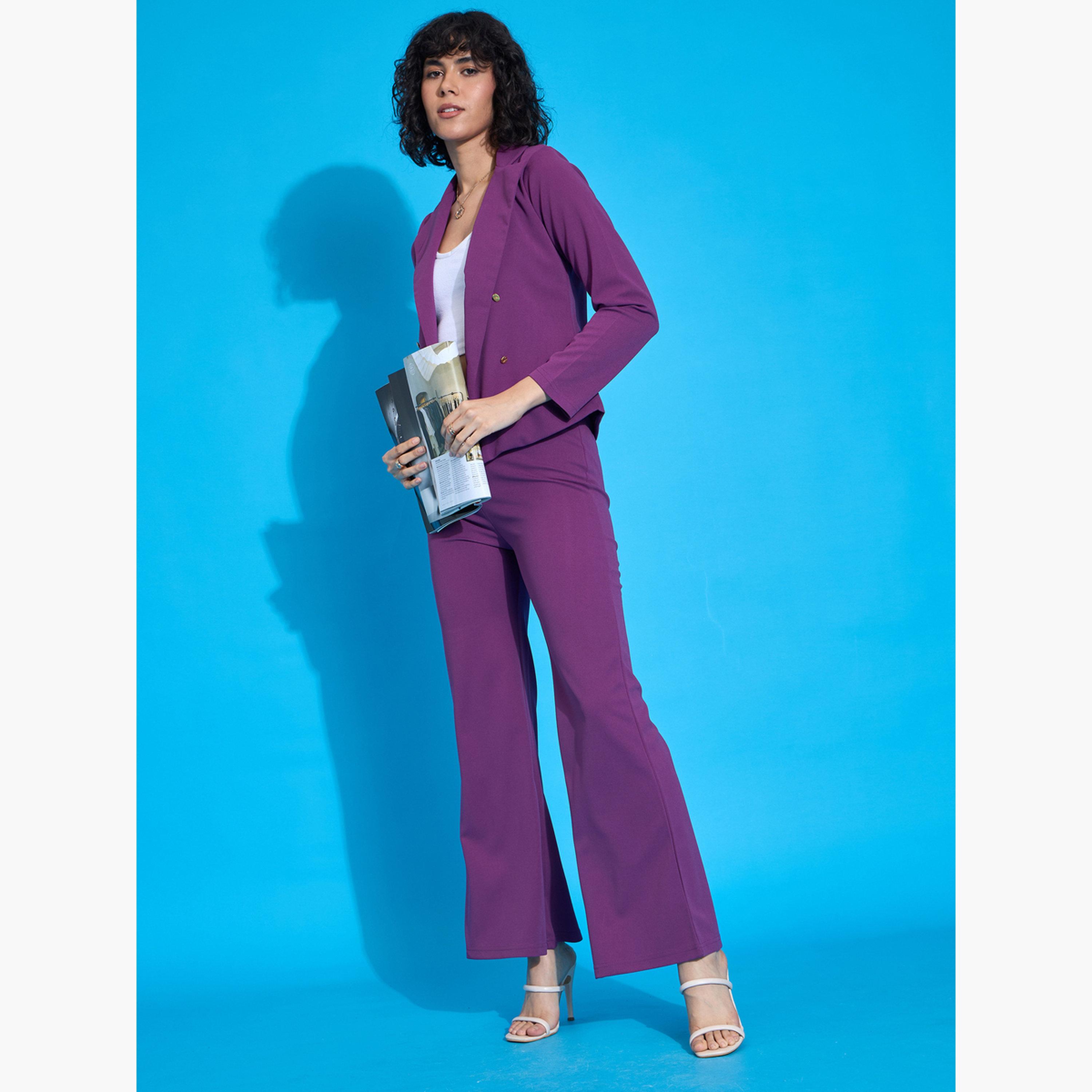 ساسافراس - بليزر نسائي أرجواني سادة بفتحة صدر واحدة-women-clothing-coatsandjackets-blazers-image-6