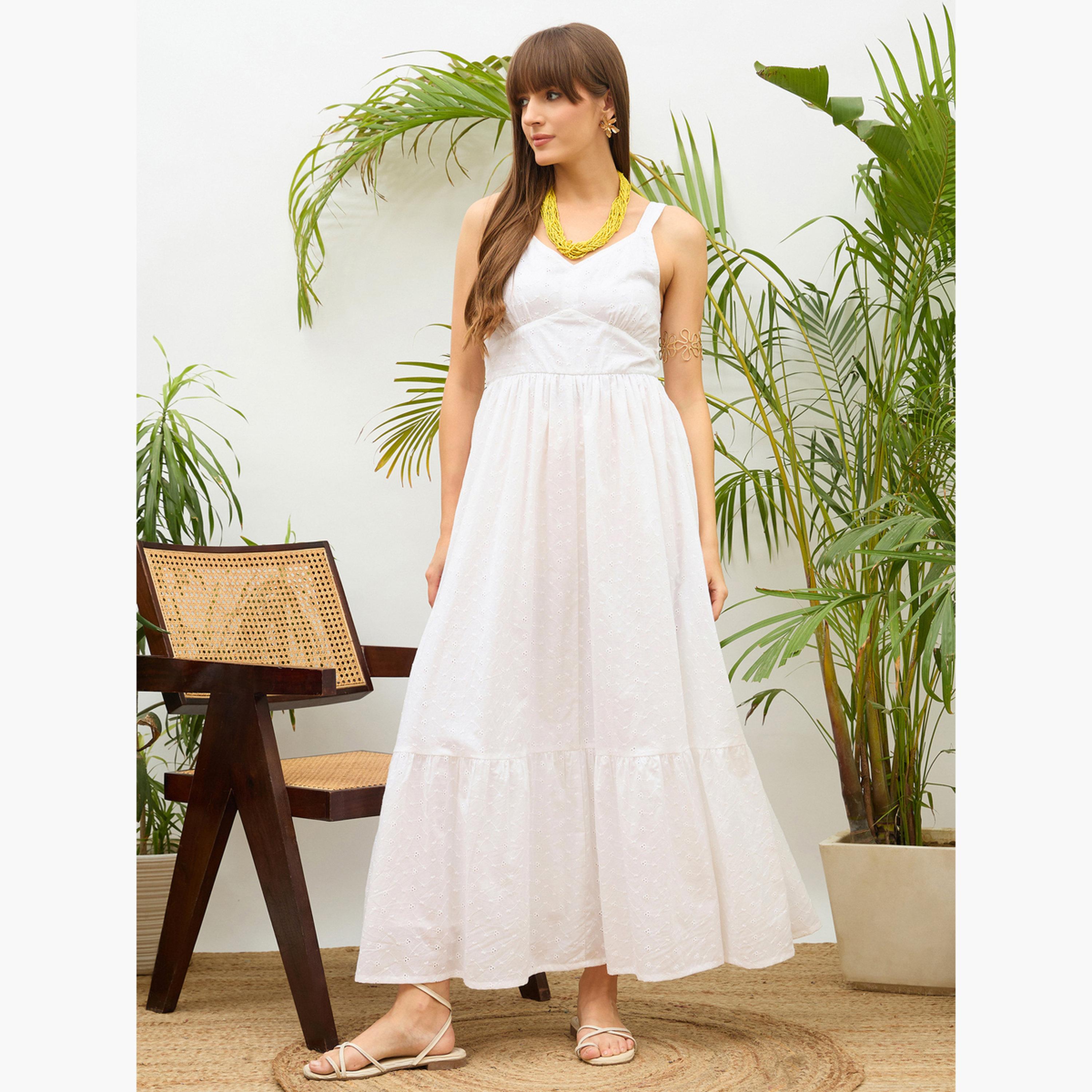 Sassafras Women White Embroidered Strappy Maxi Dress-women-clothing-dresses-image-1