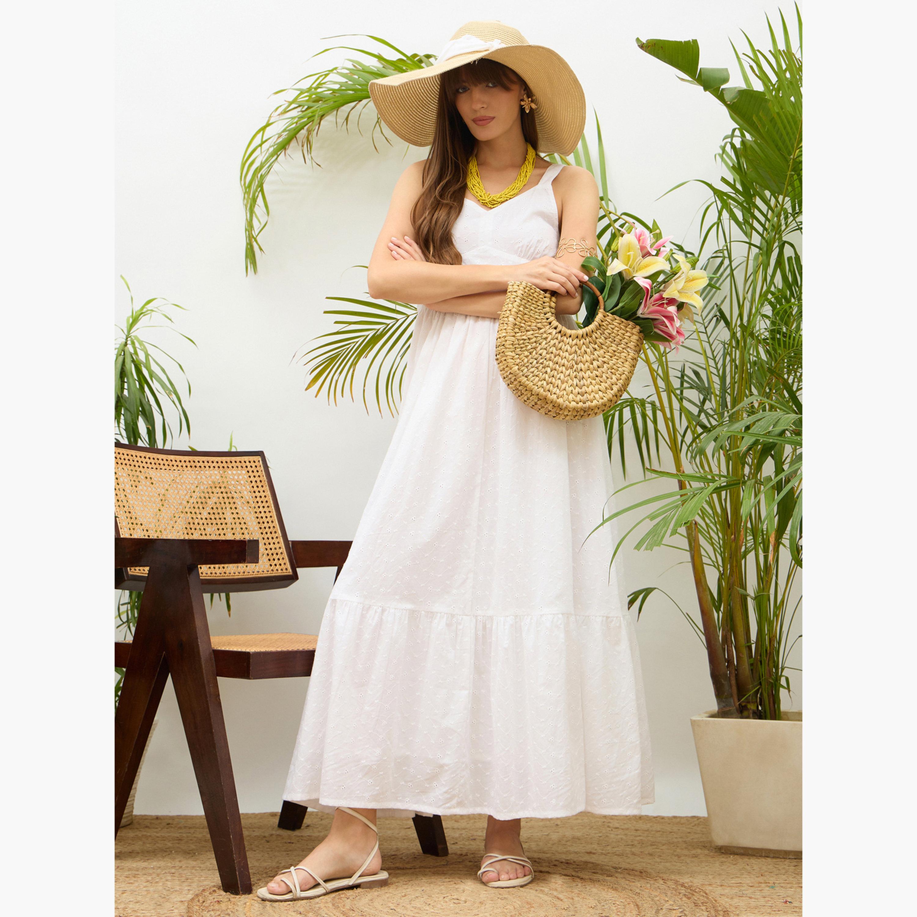 Sassafras Women White Embroidered Strappy Maxi Dress-women-clothing-dresses-image-2