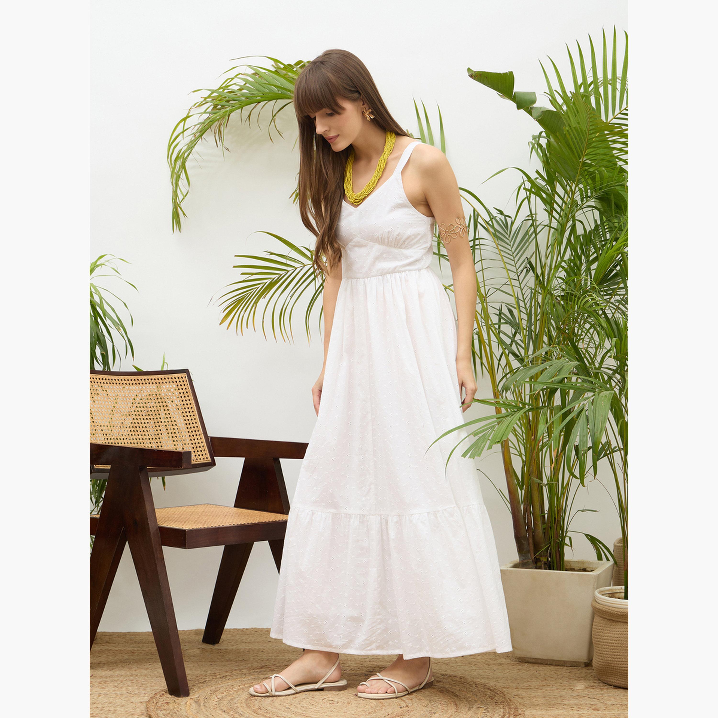 Sassafras Women White Embroidered Strappy Maxi Dress-women-clothing-dresses-image-3