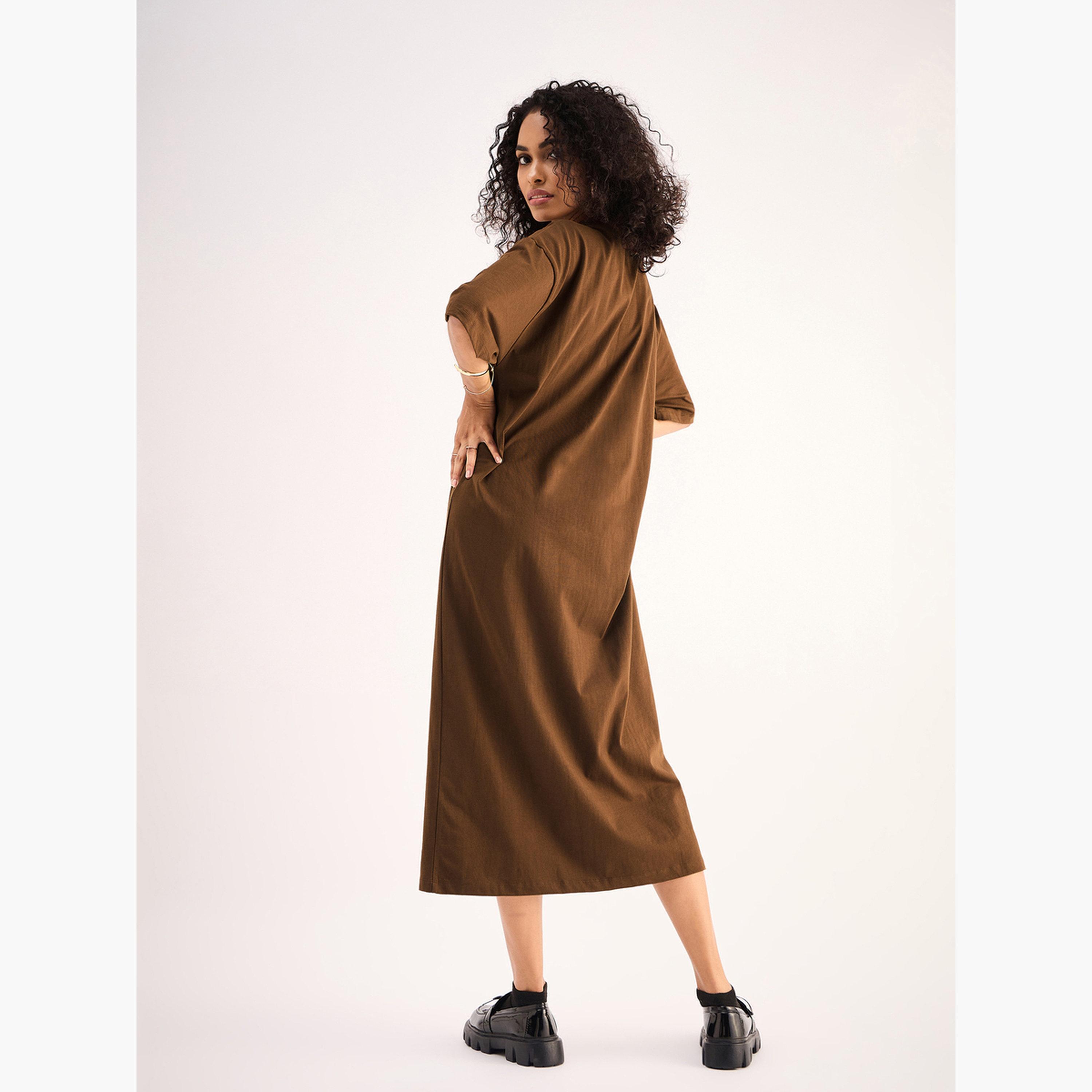 Sassafras Women Brown Oversized T-Shirt Midi Dress-women-clothing-dresses-image-5