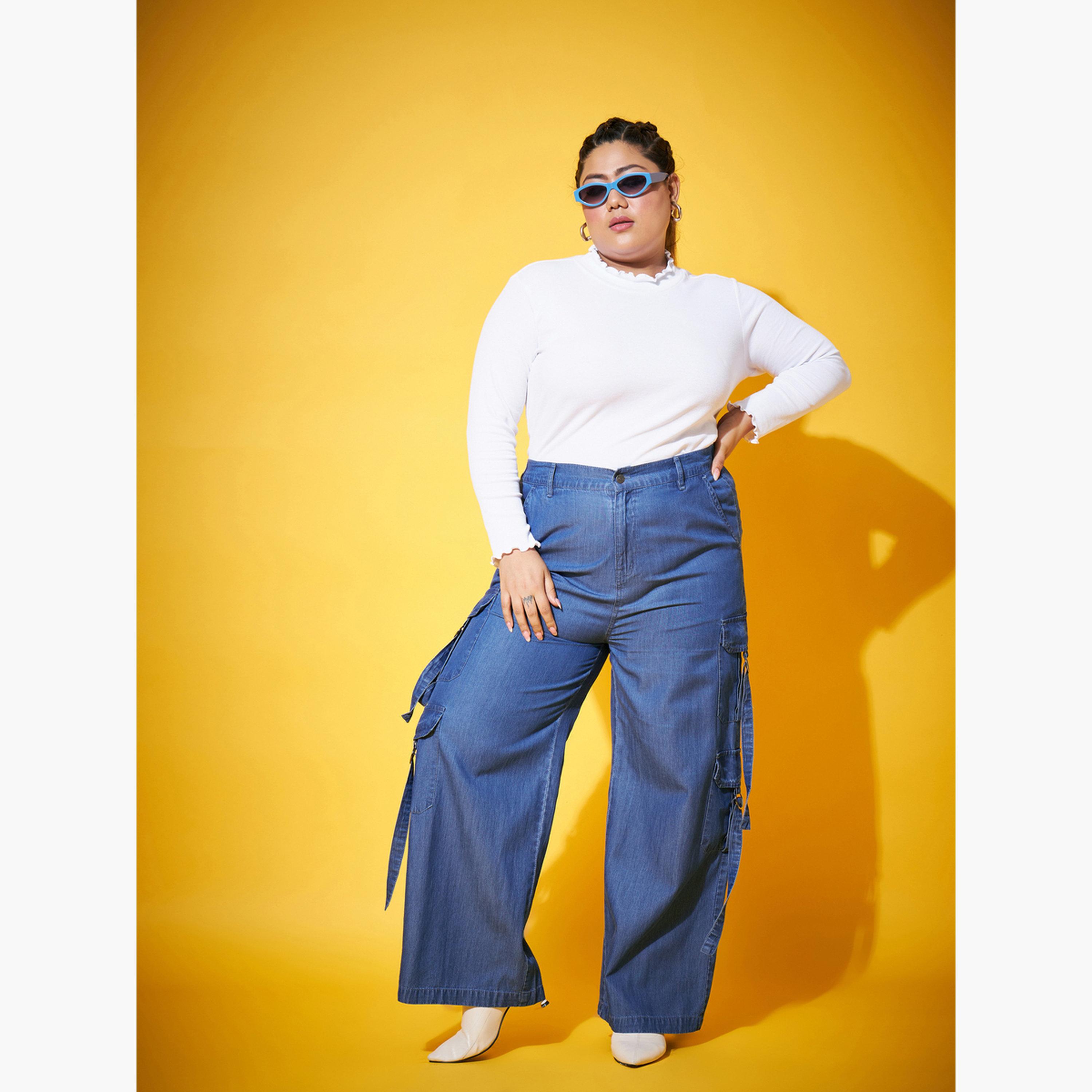ساسافراس - بنطال كارغو أزرق مقاس واسع-women-clothing-bottoms-trousers-image-2