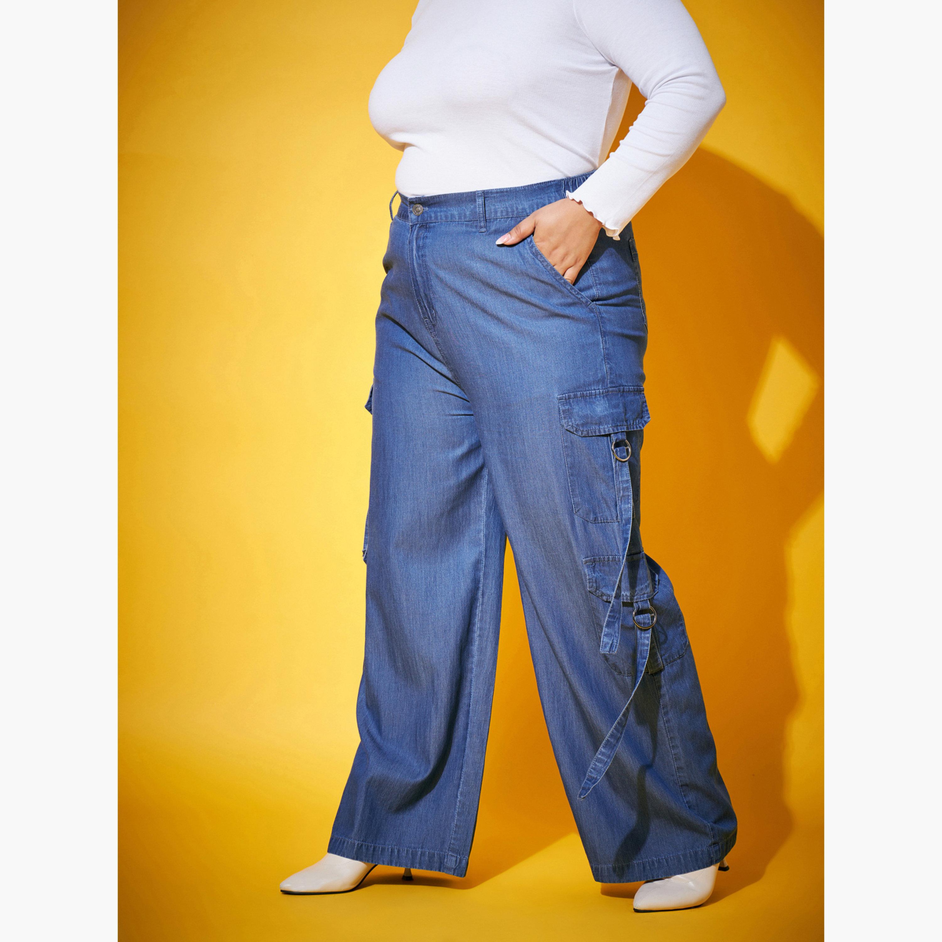 Sassafras Plus Size Blue Cargo Trousers-women-clothing-bottoms-trousers-image-3