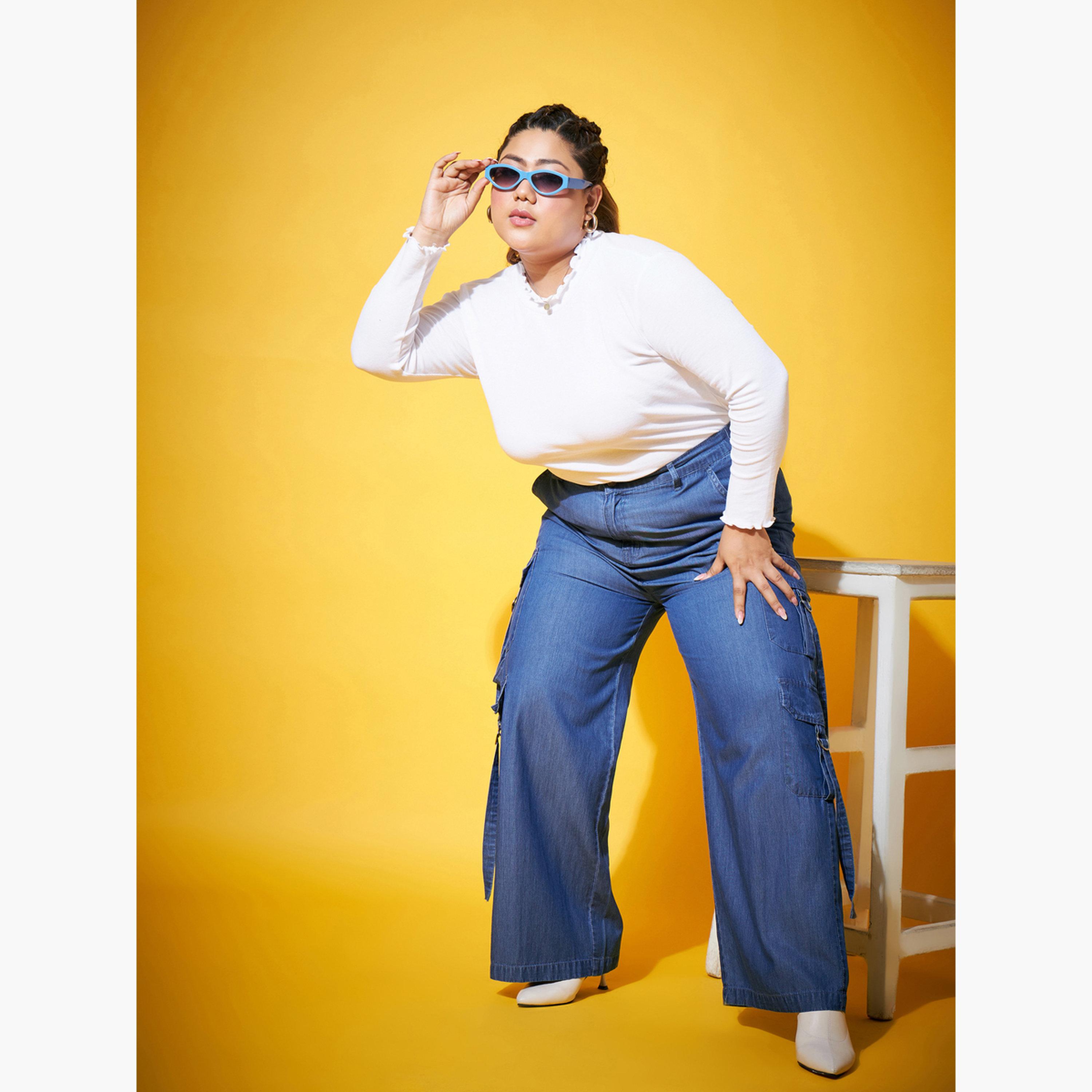 ساسافراس - بنطال كارغو أزرق مقاس واسع-women-clothing-bottoms-trousers-image-5