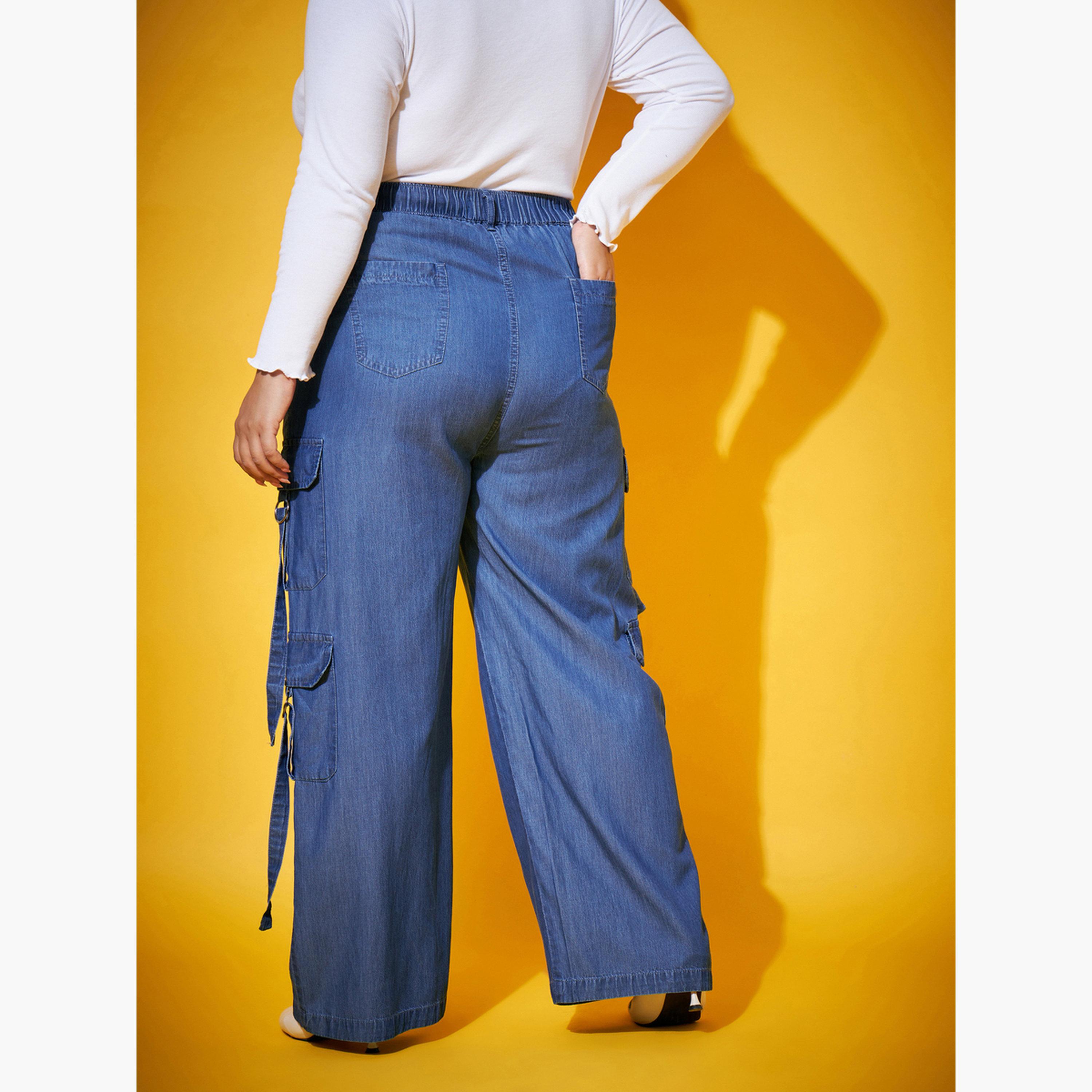 Sassafras Plus Size Blue Cargo Trousers-women-clothing-bottoms-trousers-image-6