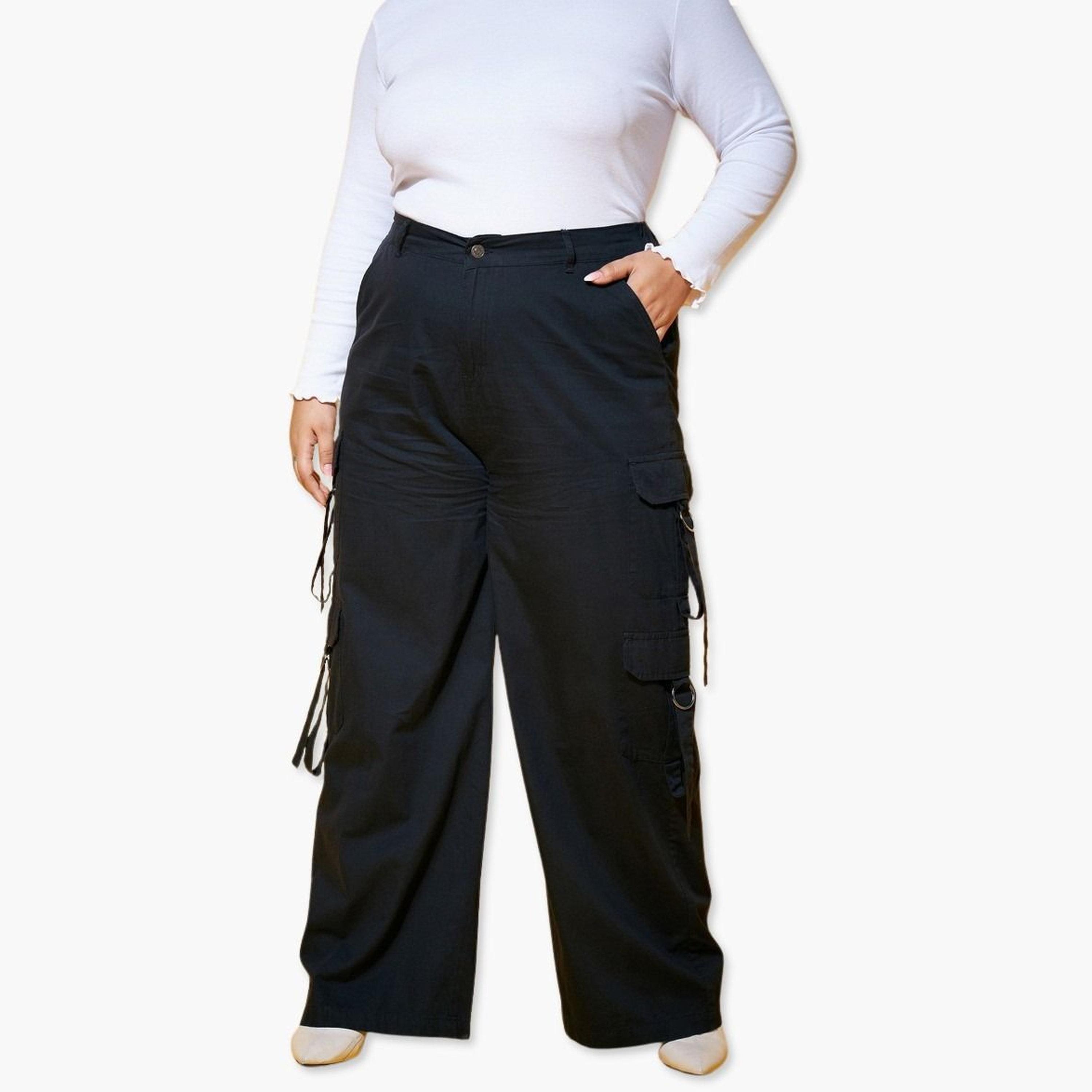 Sassafras Plus Size Black Cargo Trousers-women-clothing-bottoms-trousers-image-1