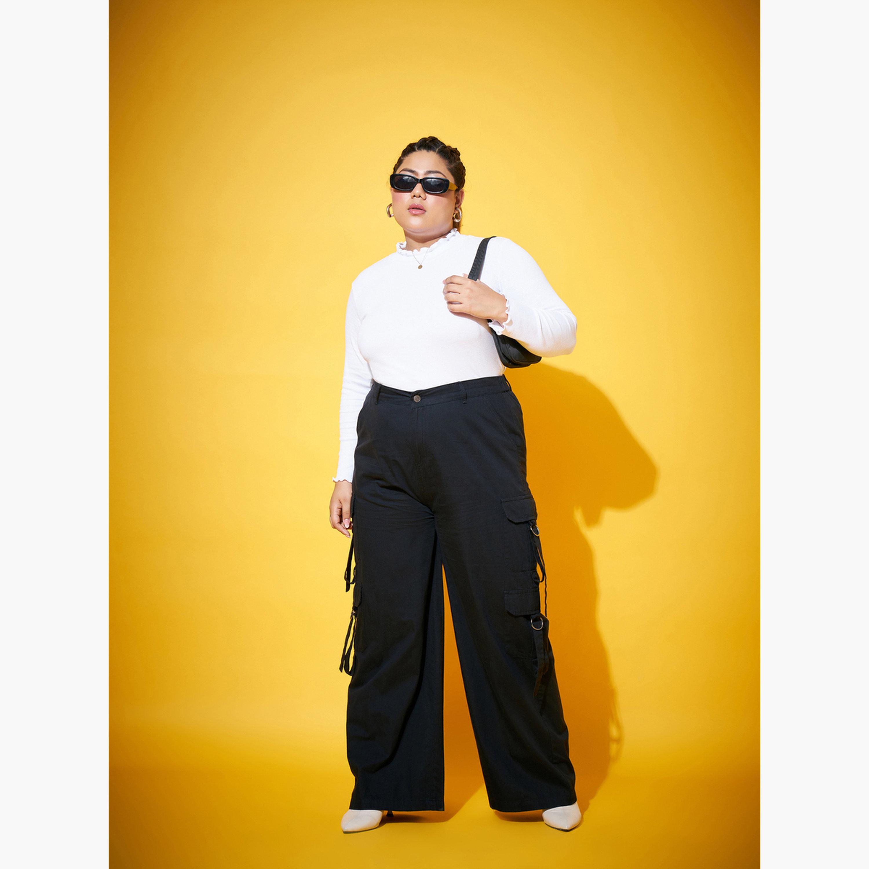 Sassafras Plus Size Black Cargo Trousers-women-clothing-bottoms-trousers-image-2
