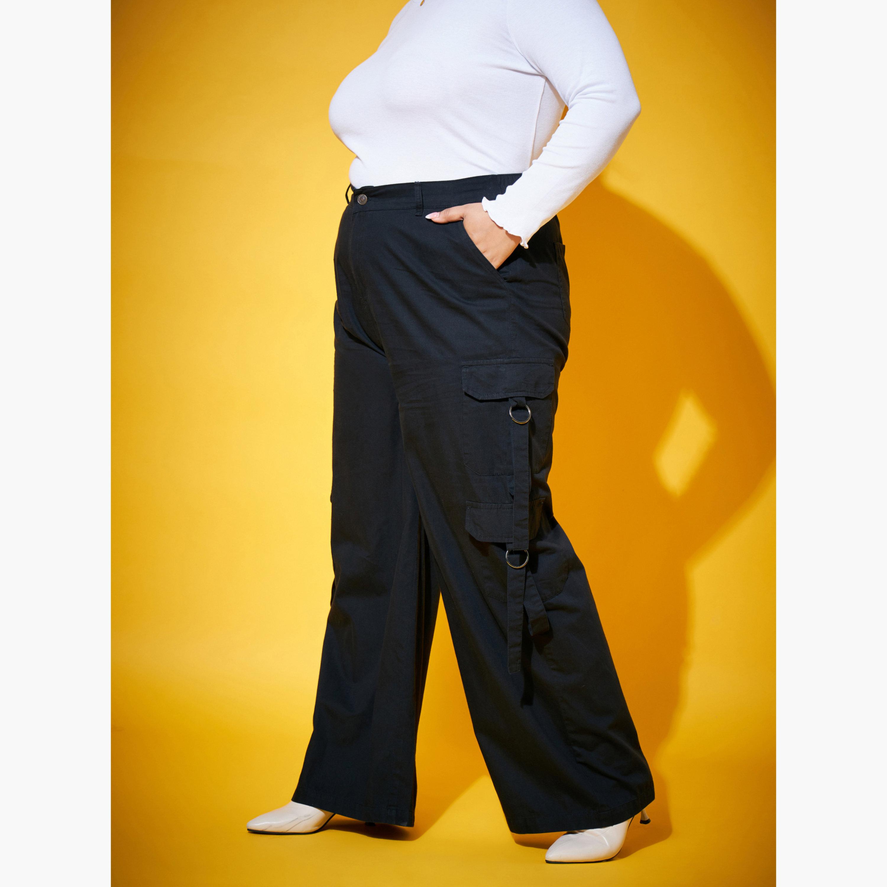ساسافراس - بنطال كارغو أسود مقاس واسع-women-clothing-bottoms-trousers-image-3