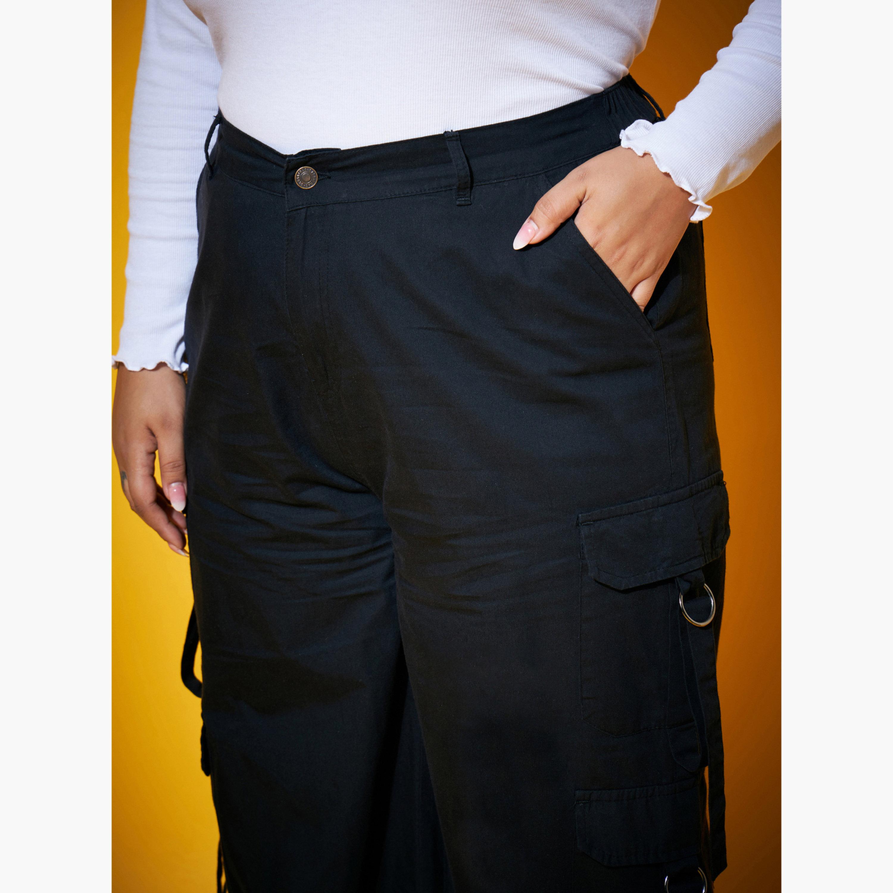 ساسافراس - بنطال كارغو أسود مقاس واسع-women-clothing-bottoms-trousers-image-4