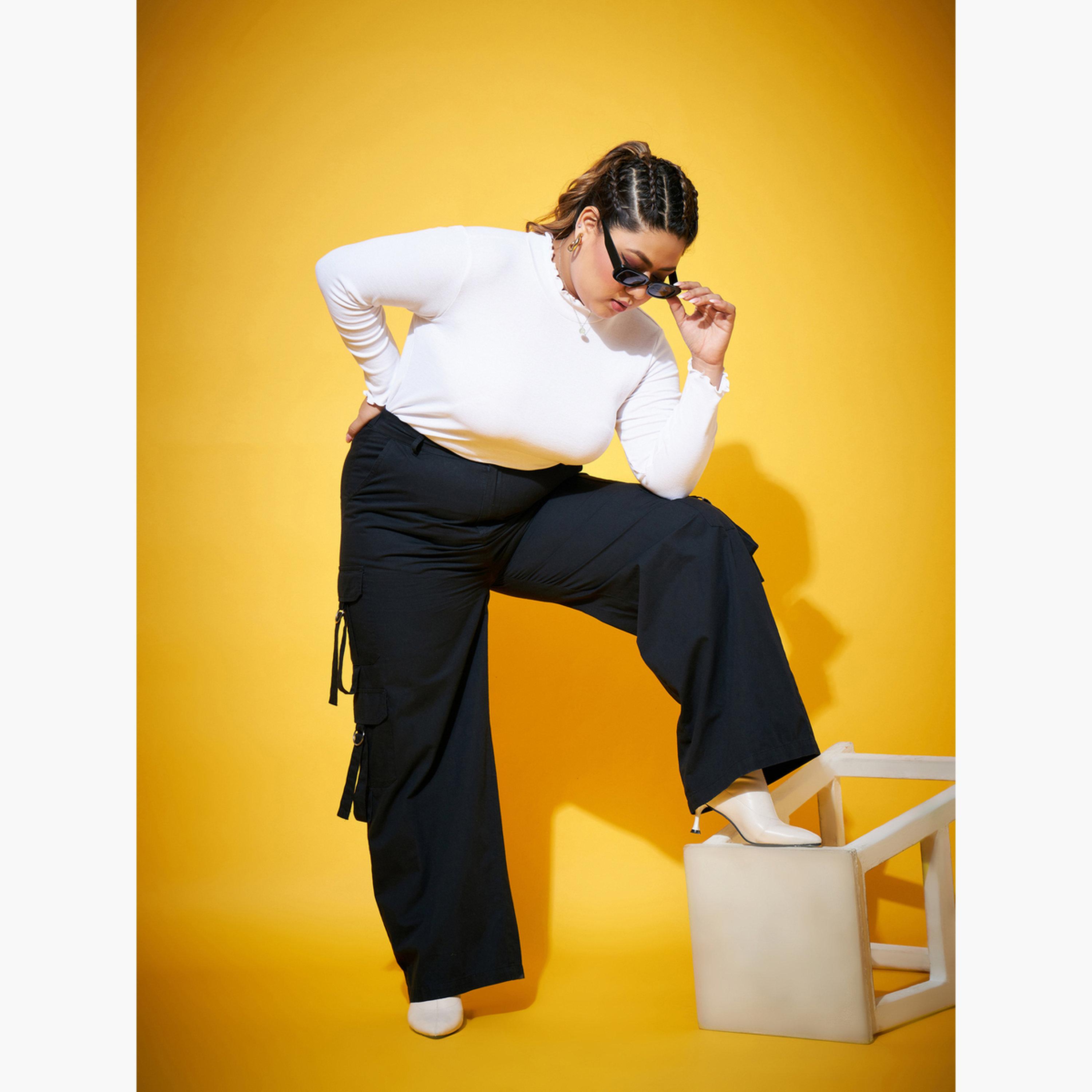 Sassafras Plus Size Black Cargo Trousers-women-clothing-bottoms-trousers-image-5