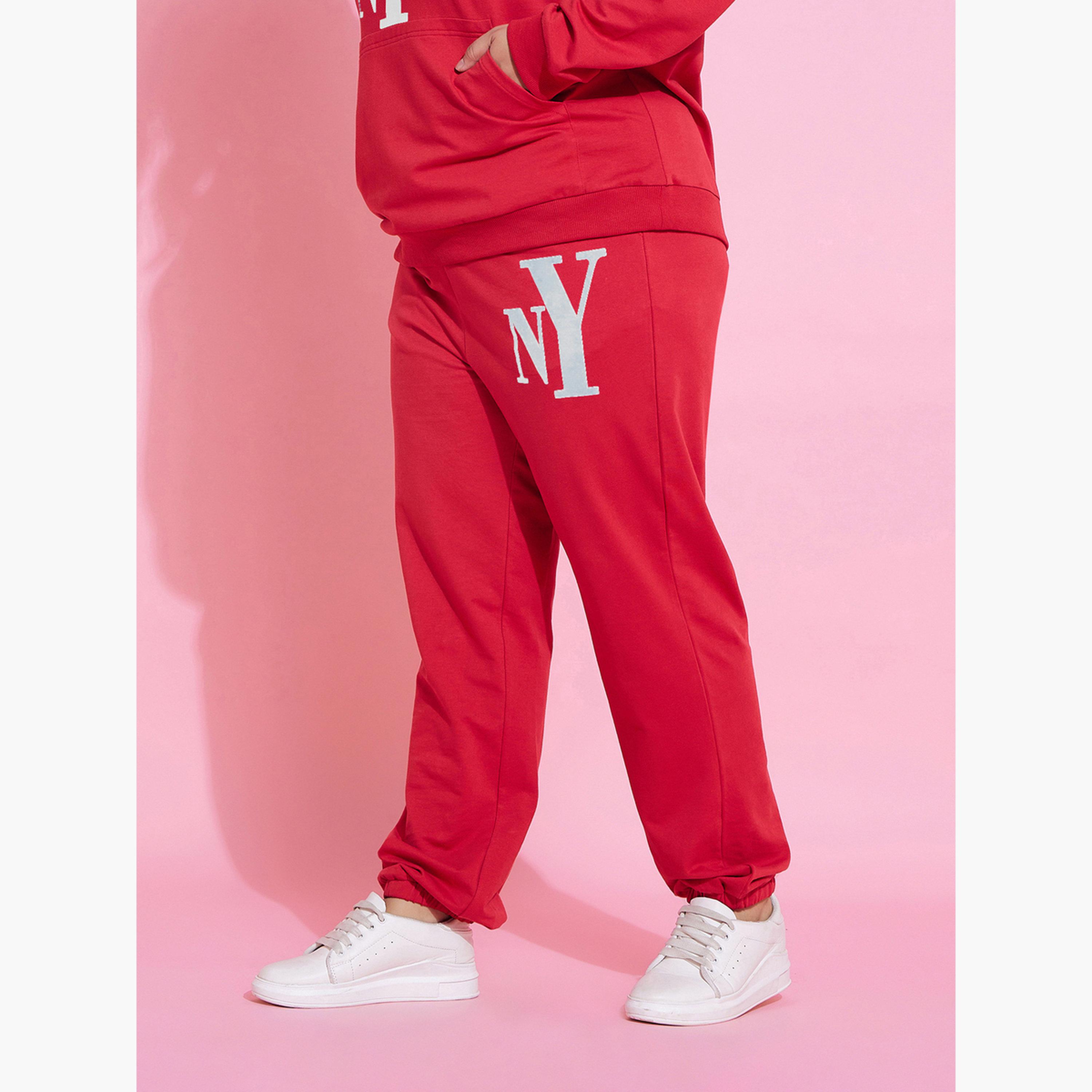 Sassafras Plus Size Red NY Print Jogger with Drawstring-women-clothing-bottoms-joggers-image-3