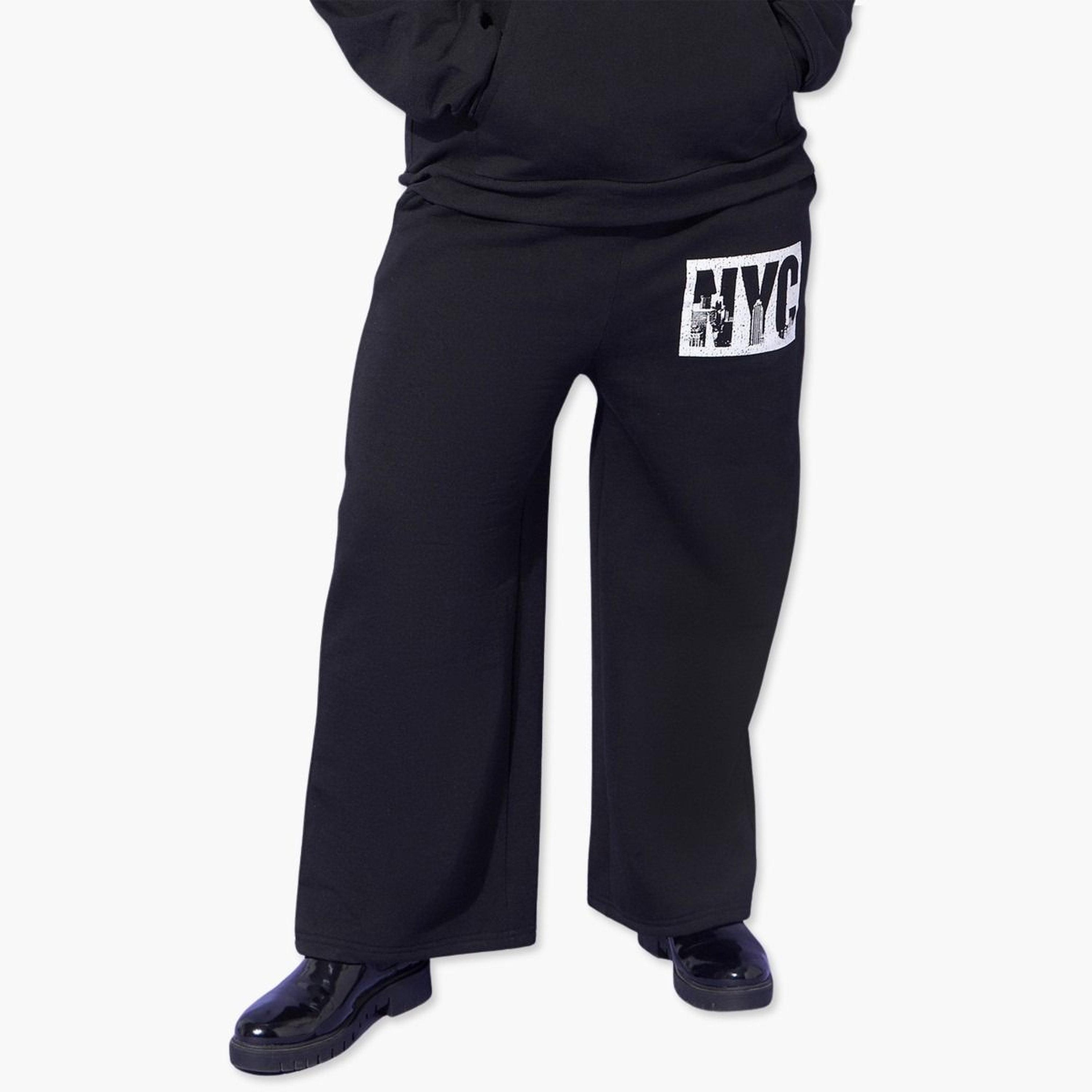 Sassafras Plus Size Black Wide Leg Joggers-women-clothing-bottoms-joggers-image-1